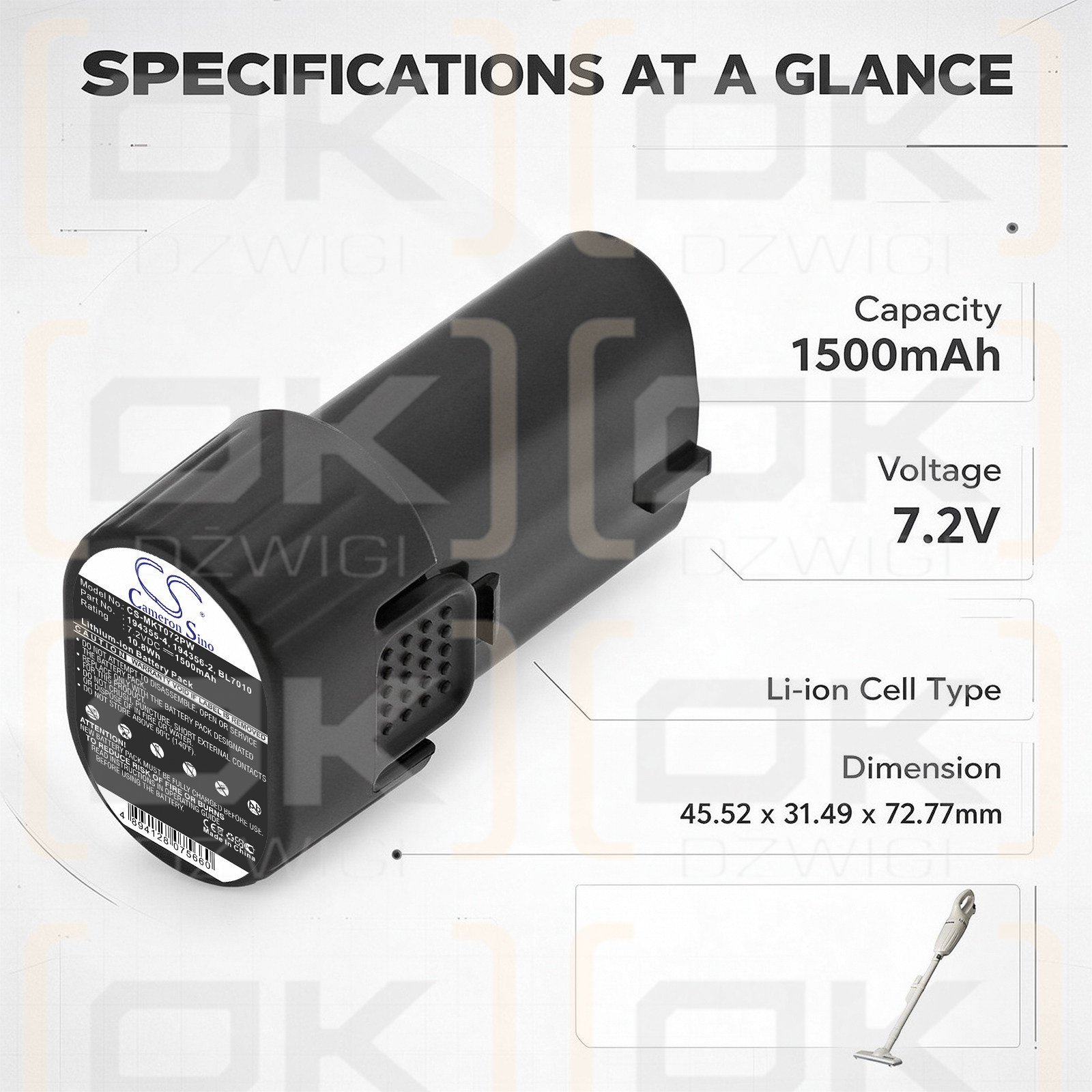 Ersatzakku für Makita TD022DSE / 194355-4 1500 mAh Li-Ion 7,2 V (Cameron Sino)