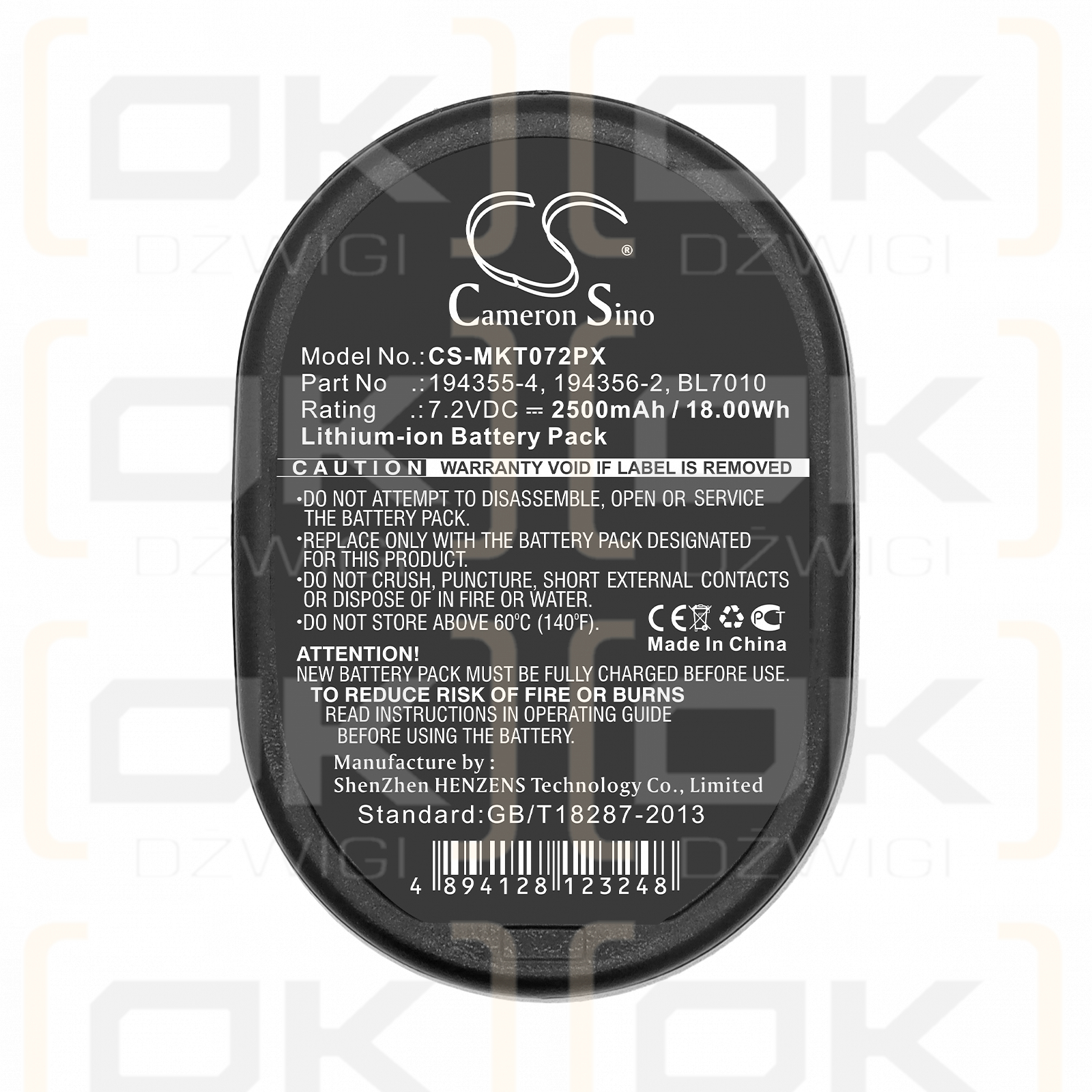 Ersatzakku für Makita TD022DSE / 194355-4 2500 mAh Li-Ion 7,2 V (Cameron Sino)