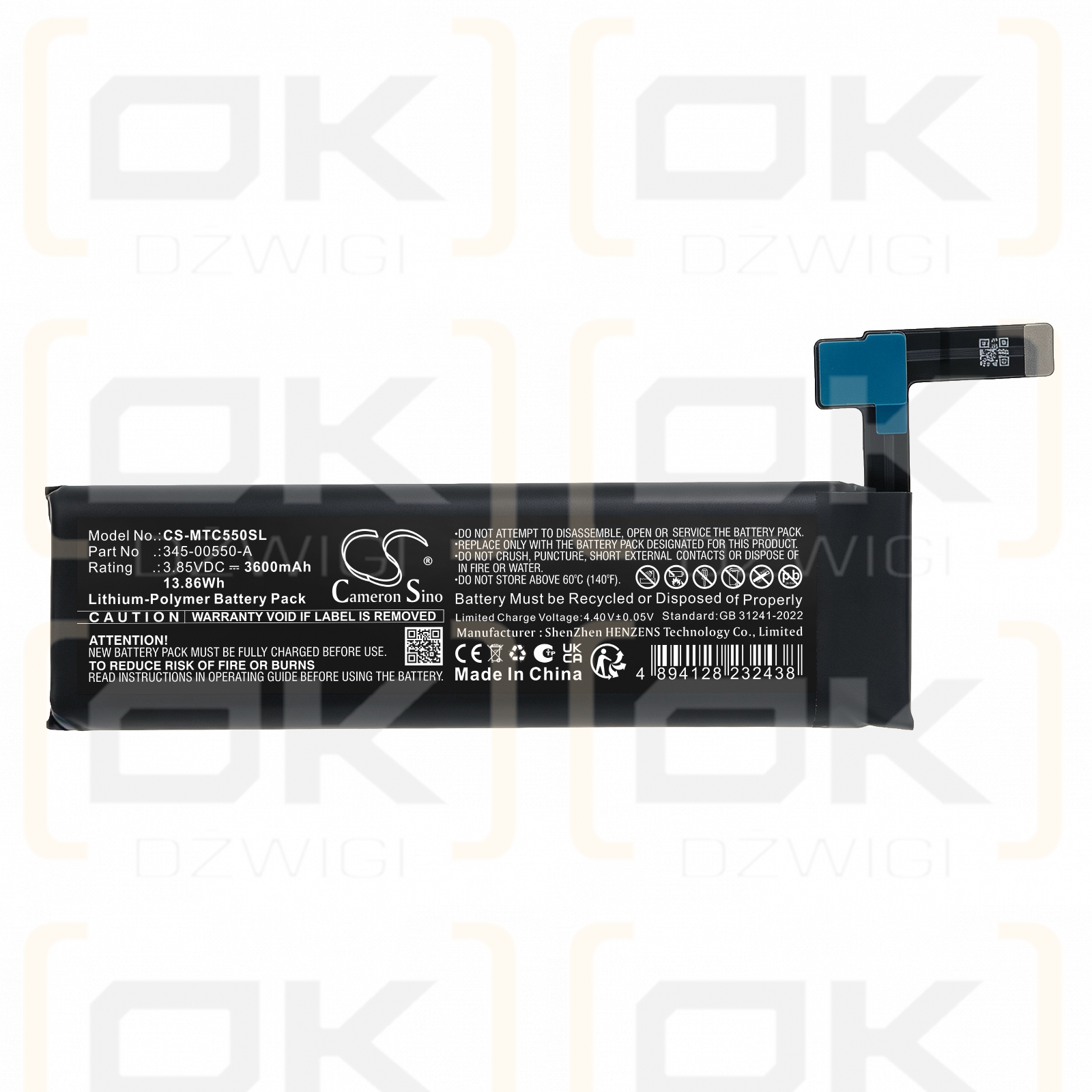 Ersatzakku für Meta Quest 2 / 345-00550-A 3600 mAh Li-Polymer 3,85 V (Cameron Sino)