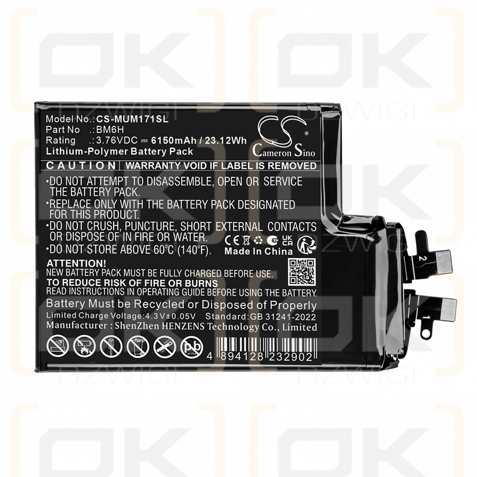 Ersatzakku für Xiaomi 17 Pro / BM6H 6150mAh Li-Polymer 3,76V (Cameron Sino)