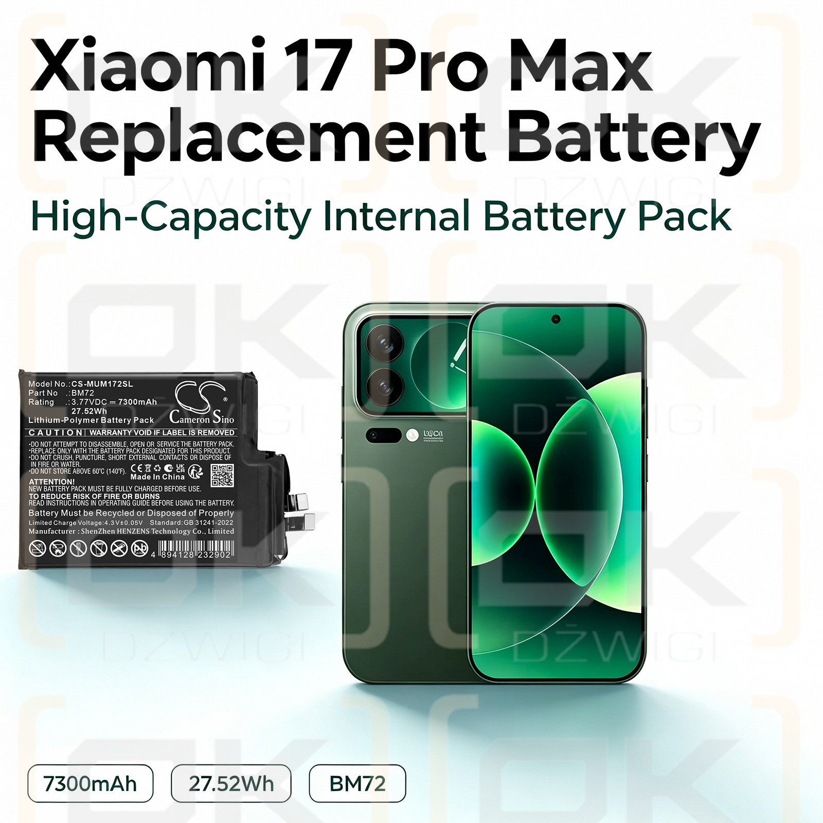 Ersatzakku für Xiaomi 2509FPN0BC / BM72 7300mAh Li-Polymer 3,77V (Cameron Sino)