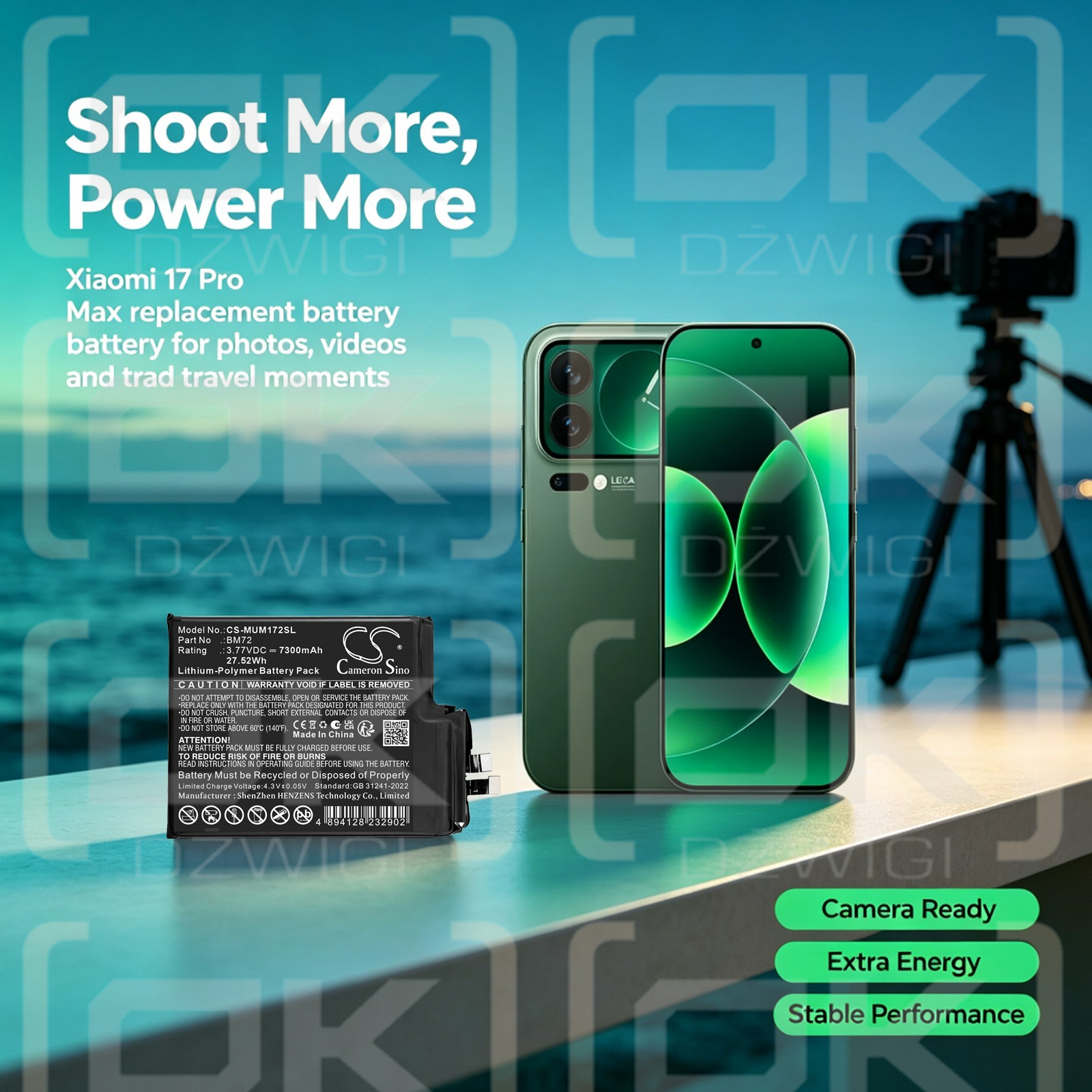 Ersatzakku für Xiaomi 2509FPN0BC / BM72 7300mAh Li-Polymer 3,77V (Cameron Sino)