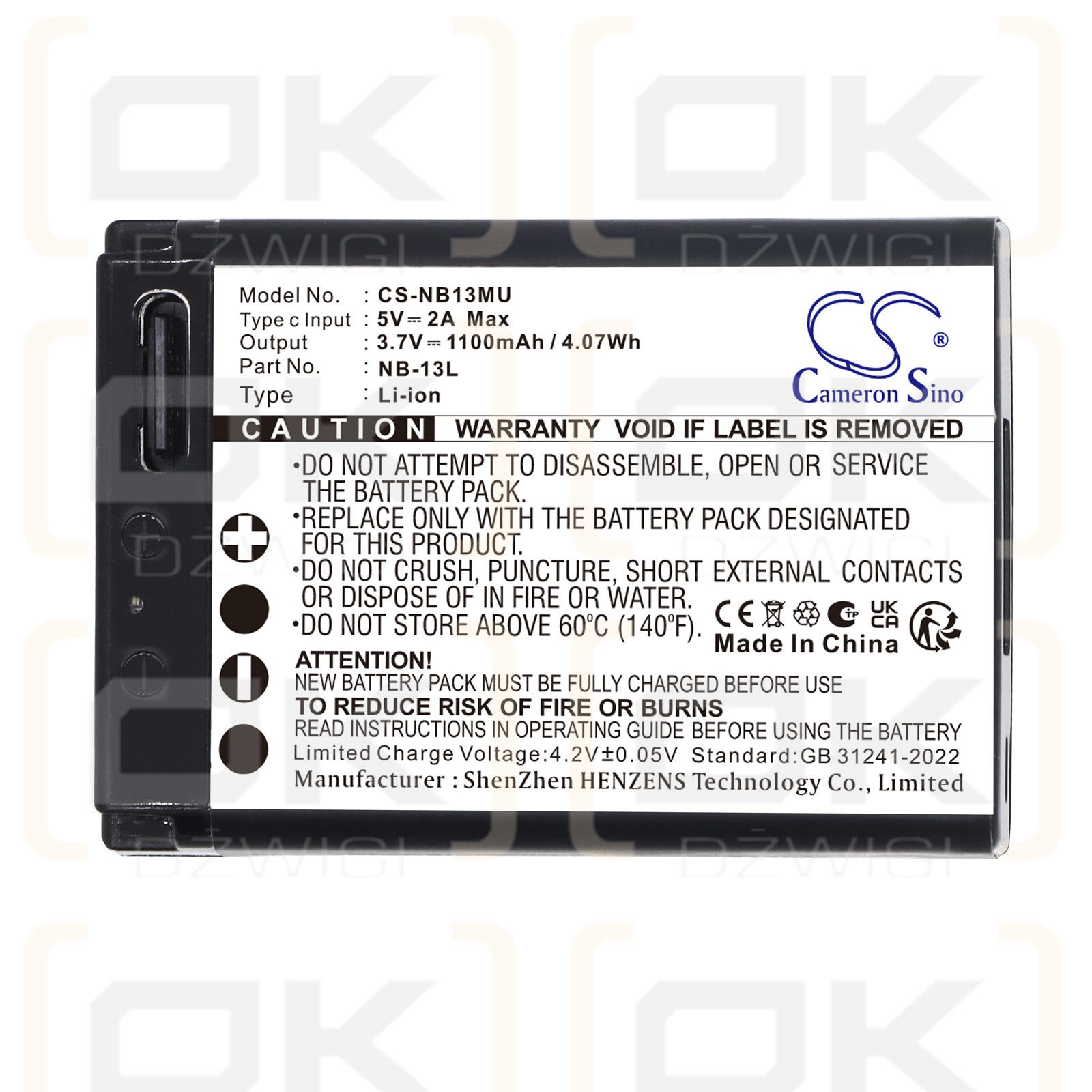 Bateria zamienna do Canon  SX740 HS / NB-13L 1100 mAh Li-ion 3.7 V (Cameron Sino)