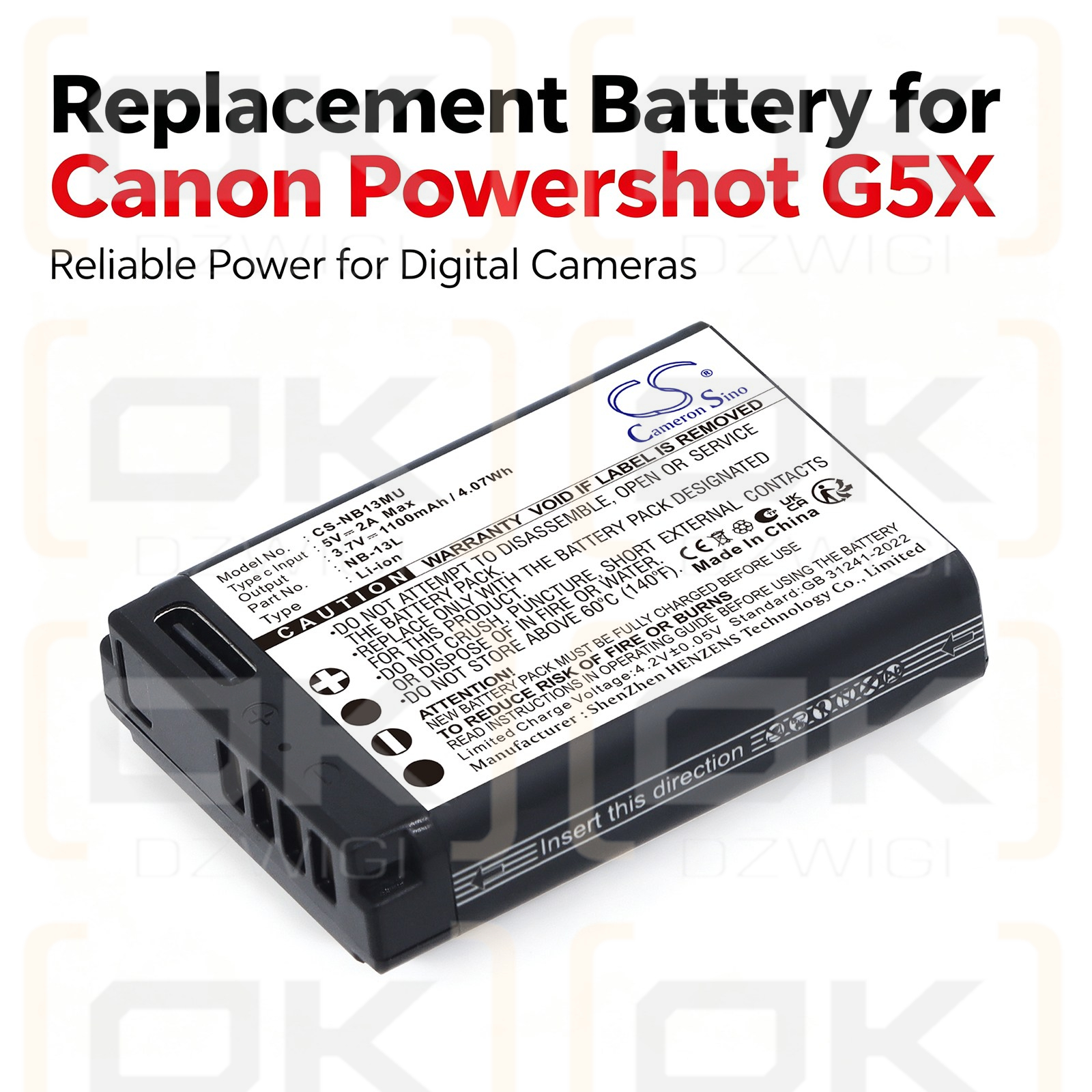 Bateria zamienna do Canon  SX740 HS / NB-13L 1100 mAh Li-ion 3.7 V (Cameron Sino)