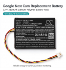 Replacement Battery for Google Nest Cam / GRQM2 330mAh Li-Polymer 3.7V (Cameron Sino)