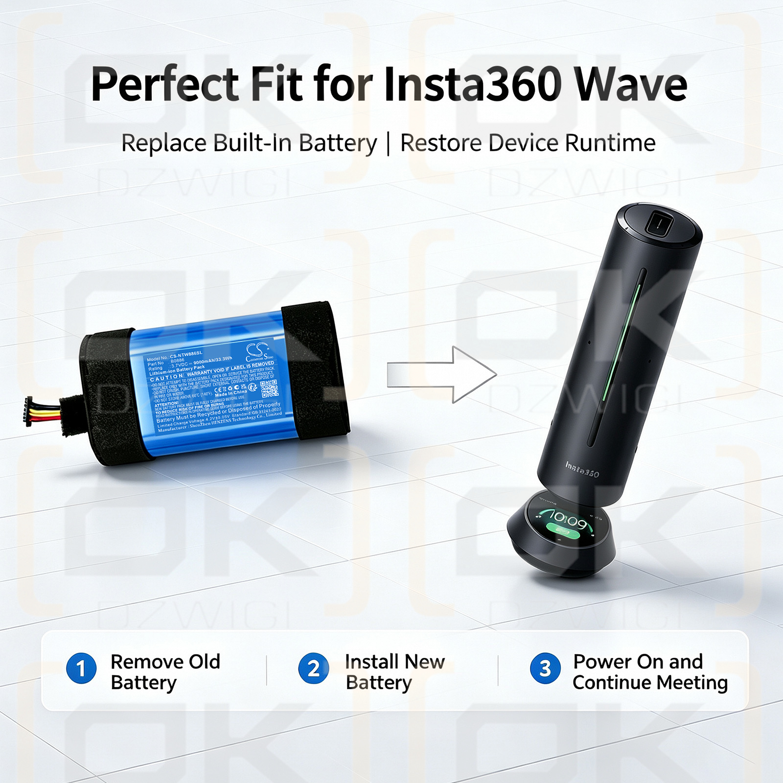 Bateria zamienna do Insta360 Wave AI-Powered Speakerphone / B0886 9000 mAh Li-ion 3.7 V (Cameron Sino)