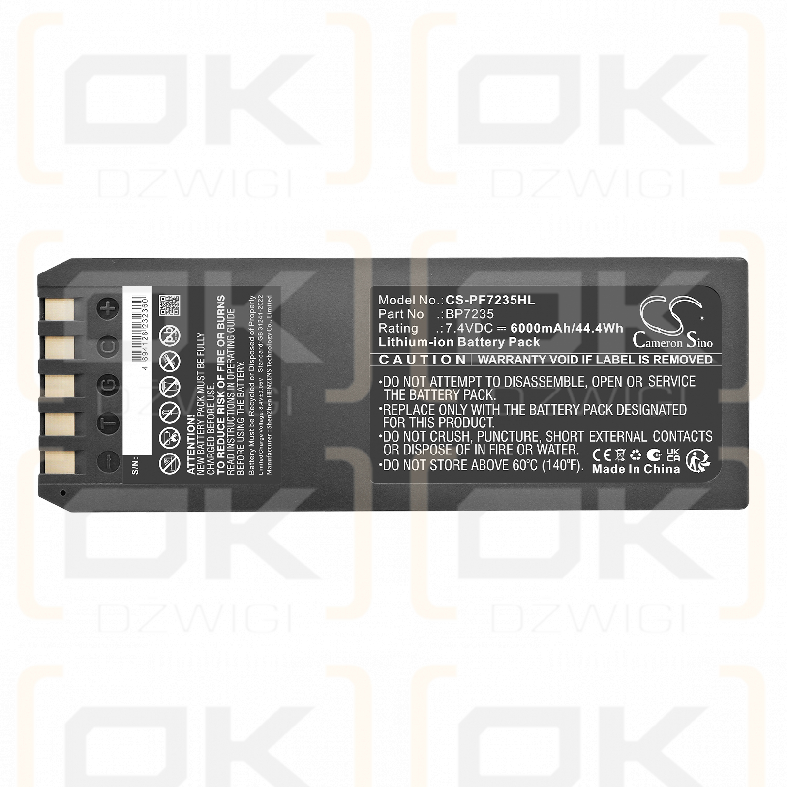Replacement battery for Fluke DSP4300 cable tester / 668225 6000 mAh Li-ion 7.4 V (Cameron Sino)