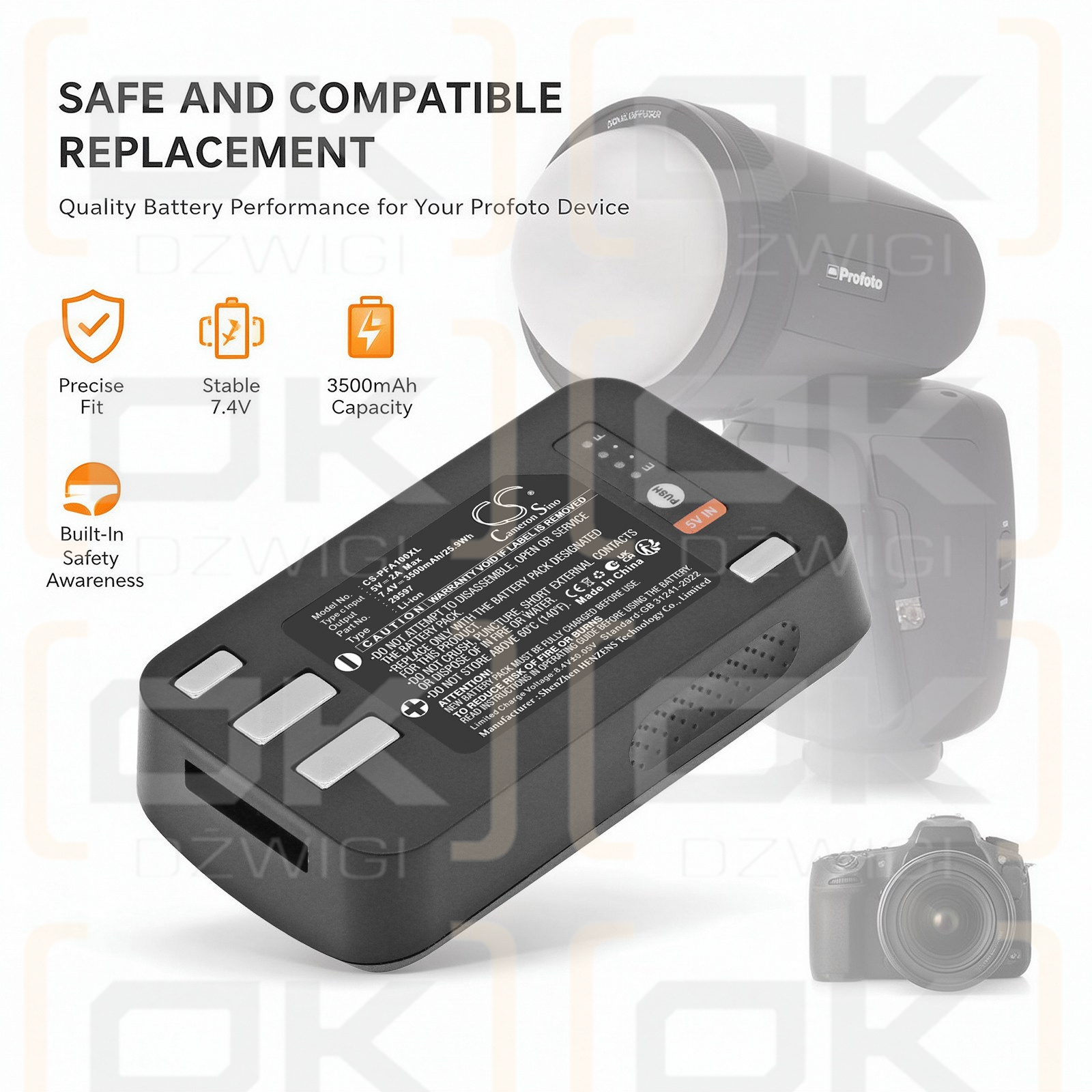 Ersatzakku für Profoto A10 / 29597 3500 mAh Li-Ion 7,4 V (Cameron Sino)