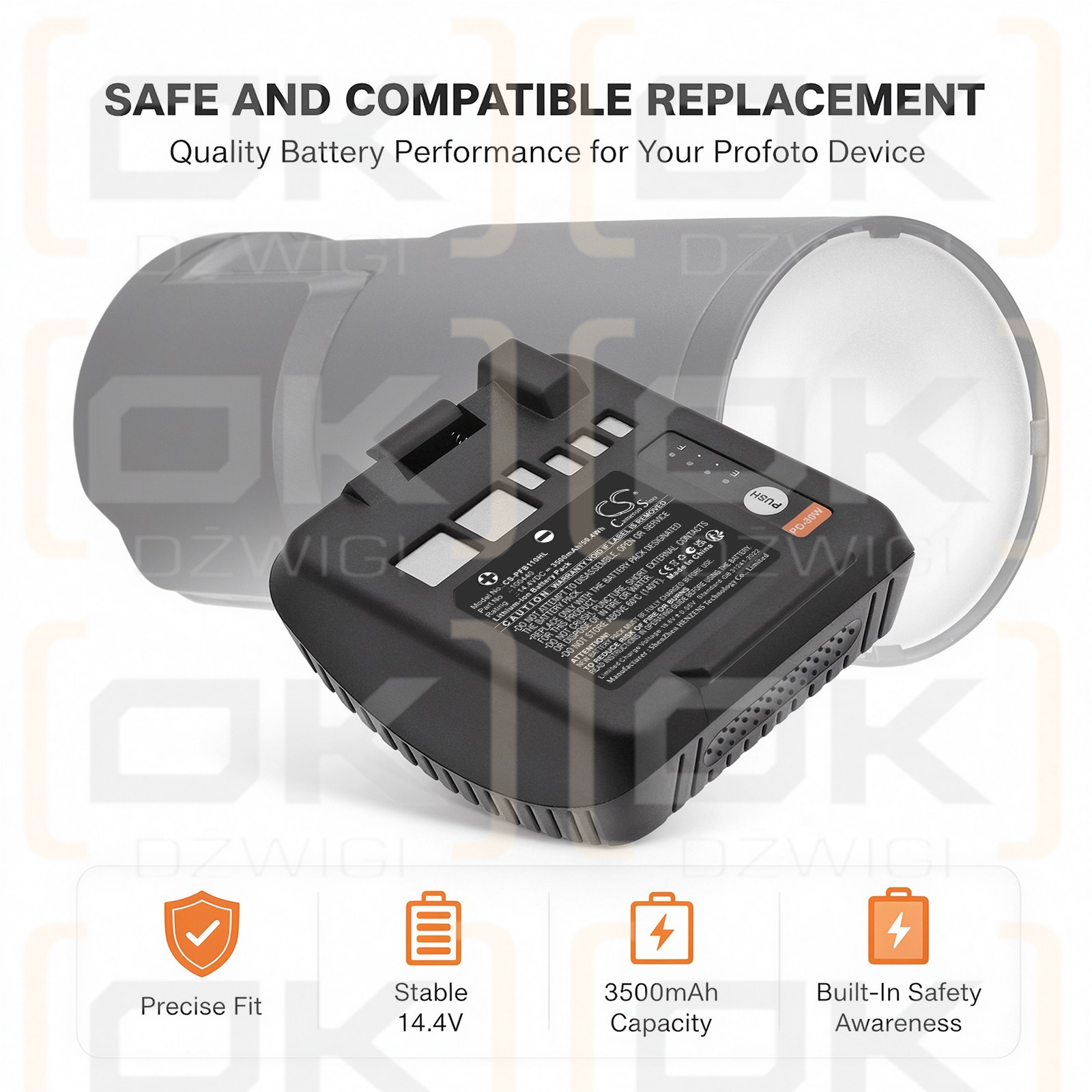 Ersatzakku für Profoto Monolight B10X Plus / 100440 3500 mAh Li-Ion 14,4 V (Cameron Sino)