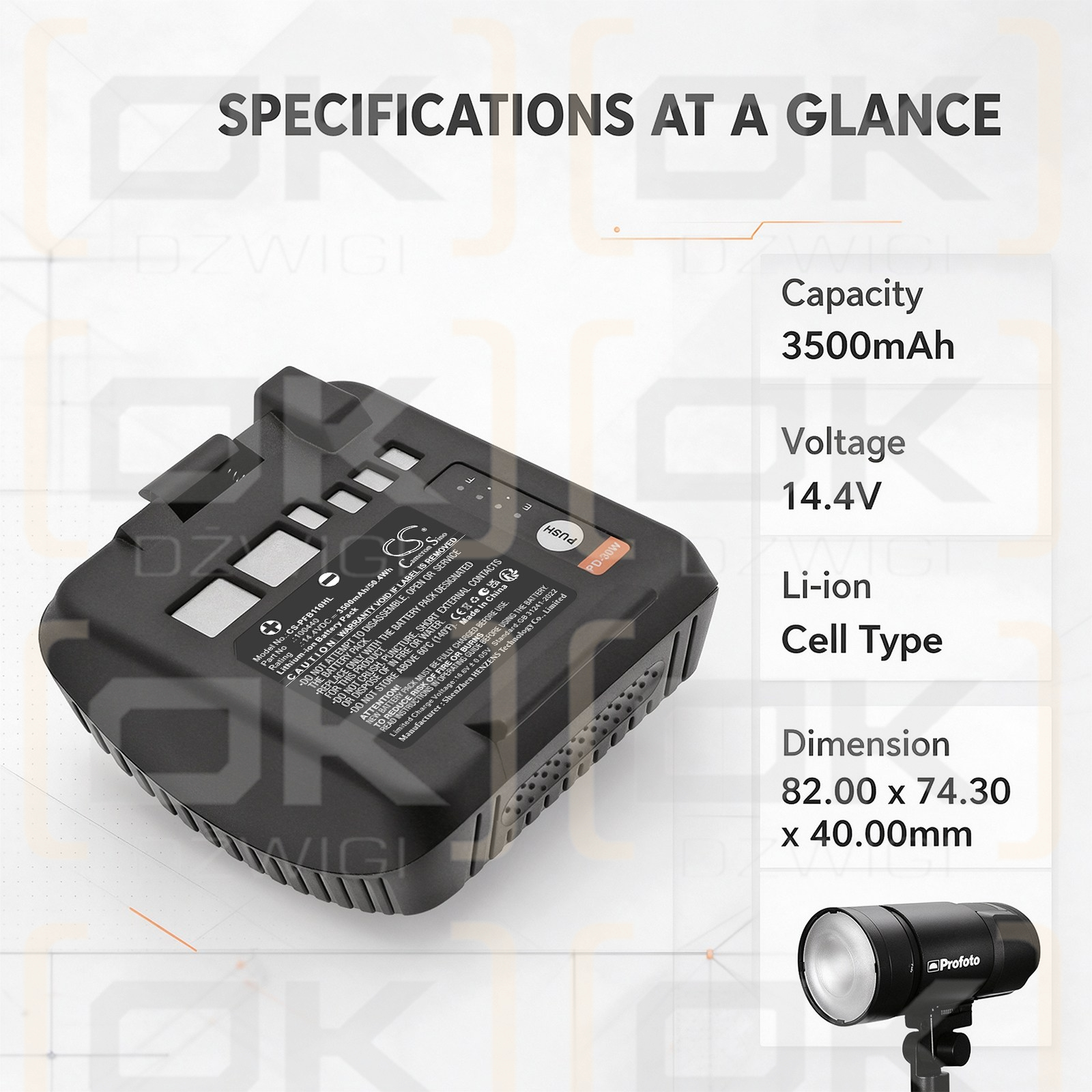 Ersatzakku für Profoto Monolight B10X Plus / 100440 3500 mAh Li-Ion 14,4 V (Cameron Sino)