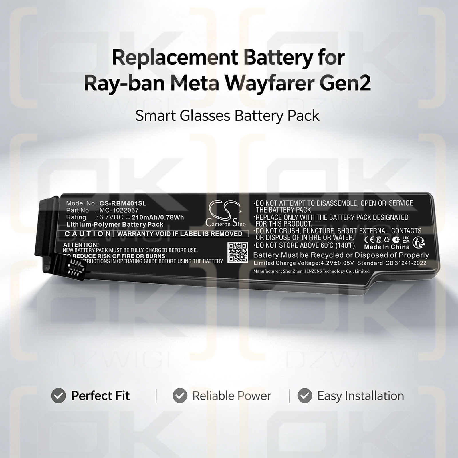 Ersatzakku für Ray-ban RW4006 / MC-1022037 210 mAh Li-Polymer 3,7 V (Cameron Sino)