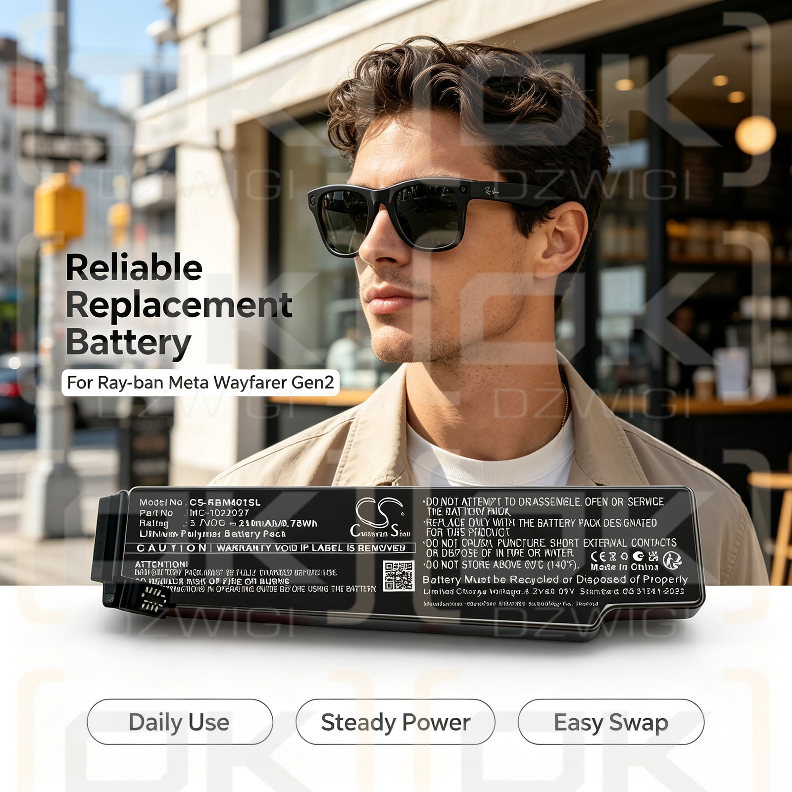 Ersatzakku für Ray-ban RW4006 / MC-1022037 210 mAh Li-Polymer 3,7 V (Cameron Sino)