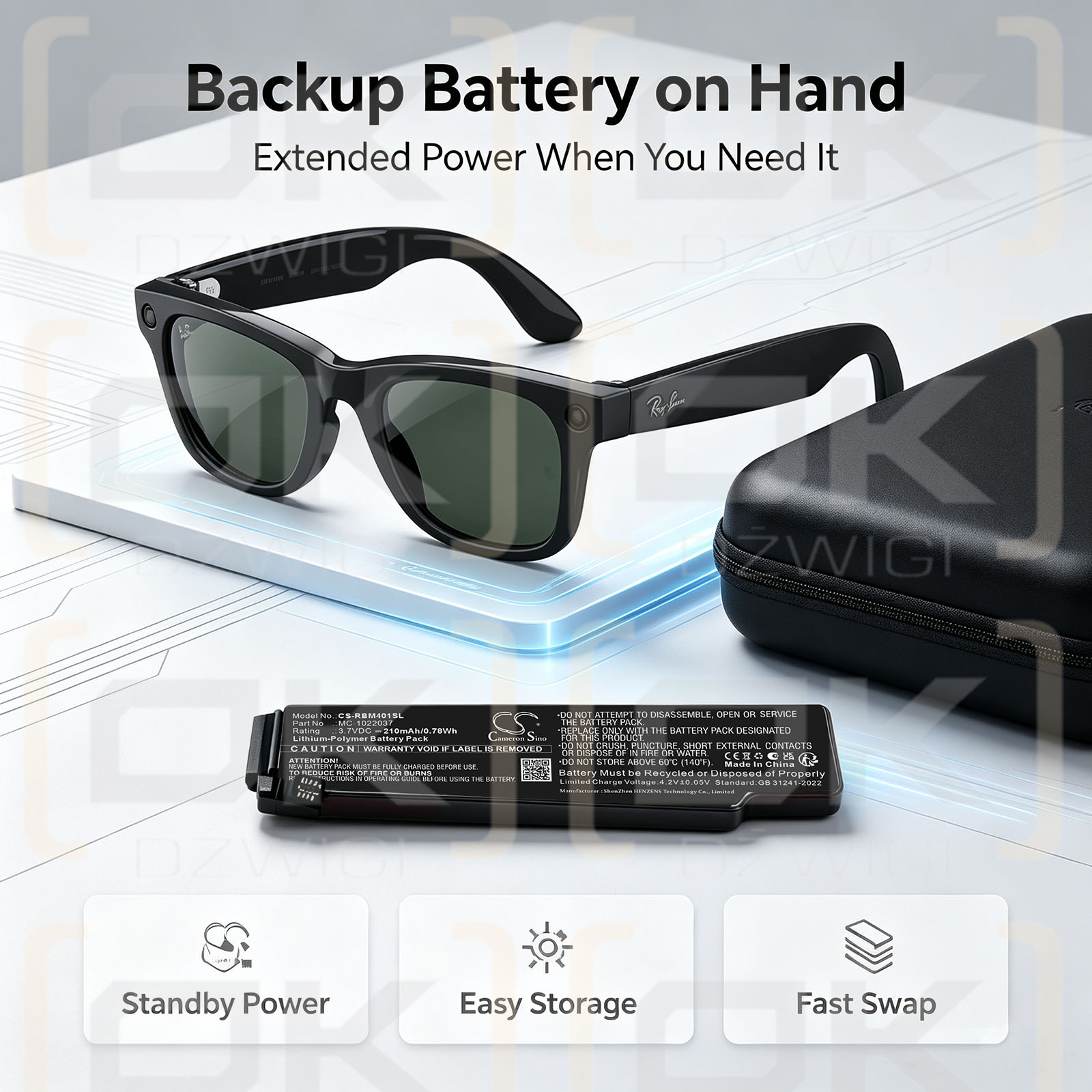 Ersatzakku für Ray-ban RW4006 / MC-1022037 210 mAh Li-Polymer 3,7 V (Cameron Sino)