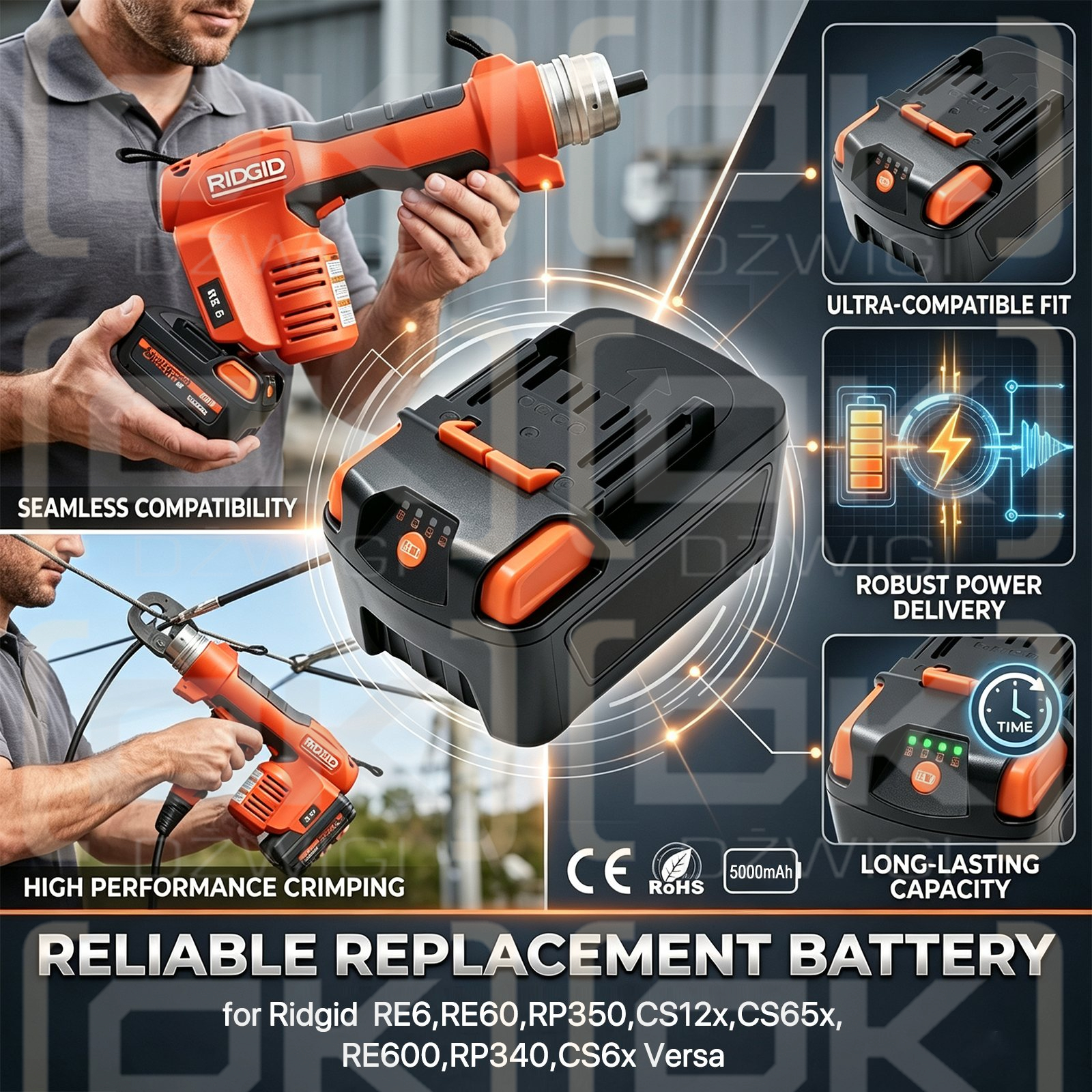 Bateria zamienna do Ridgid  CS6x Versa / R56518 5000 mAh Li-ion 18 V (Cameron Sino)