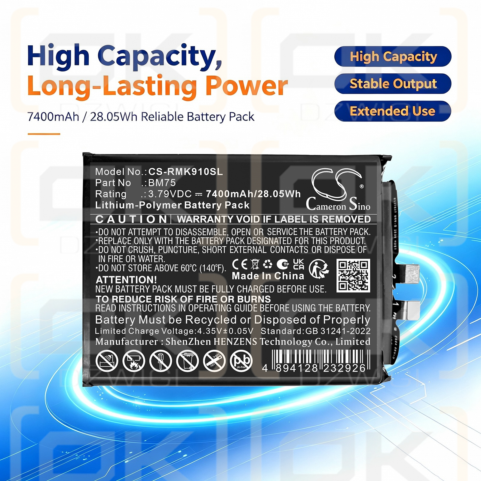 Replacement Battery for Redmi K90 Pro Max / BM75 7400mAh Li-Polymer 3.79V (Cameron Sino)