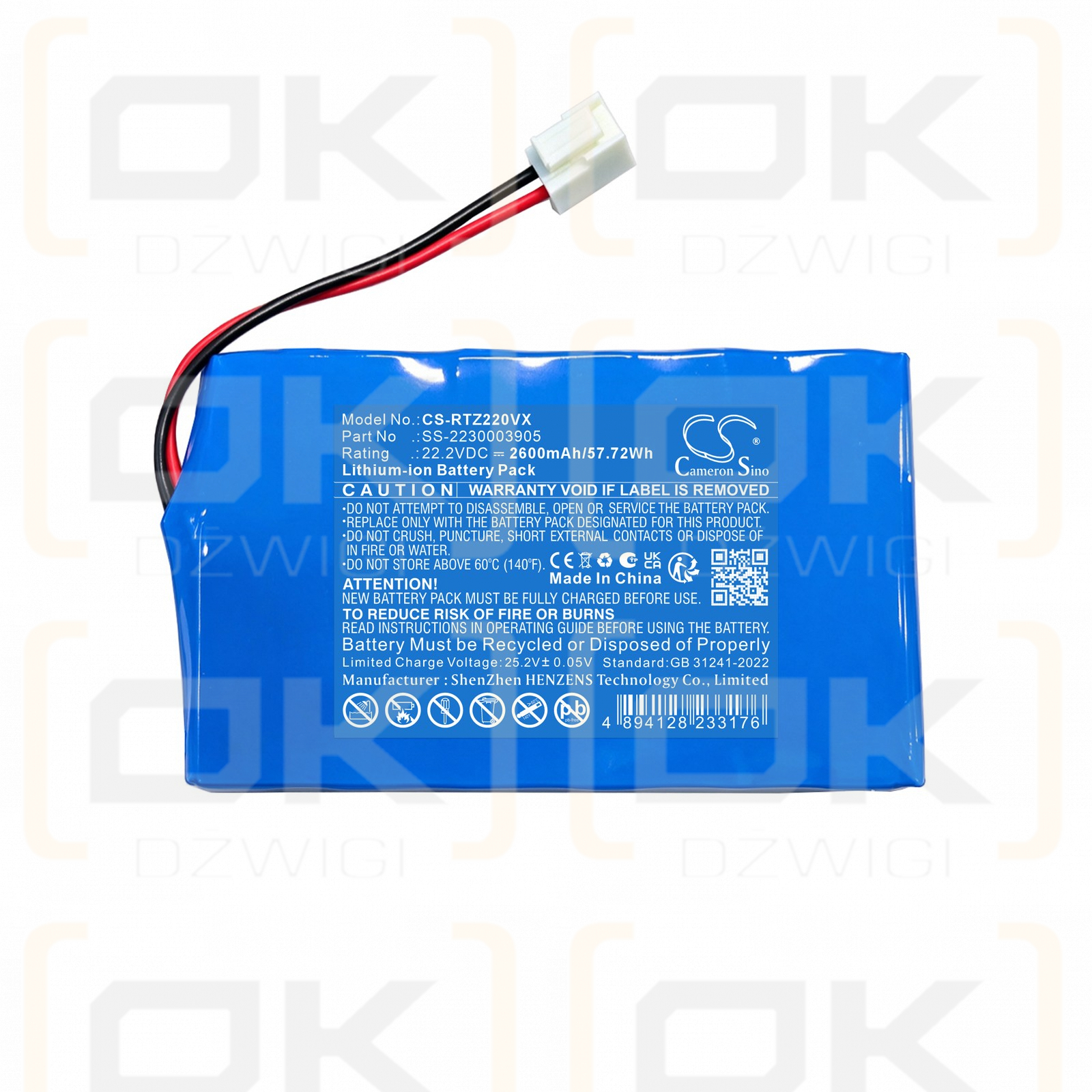 Batería de repuesto para la serie Rowenta GZ22 / SS-2230003905 2600 mAh Li-ion 22.2 V (Cameron Sino)