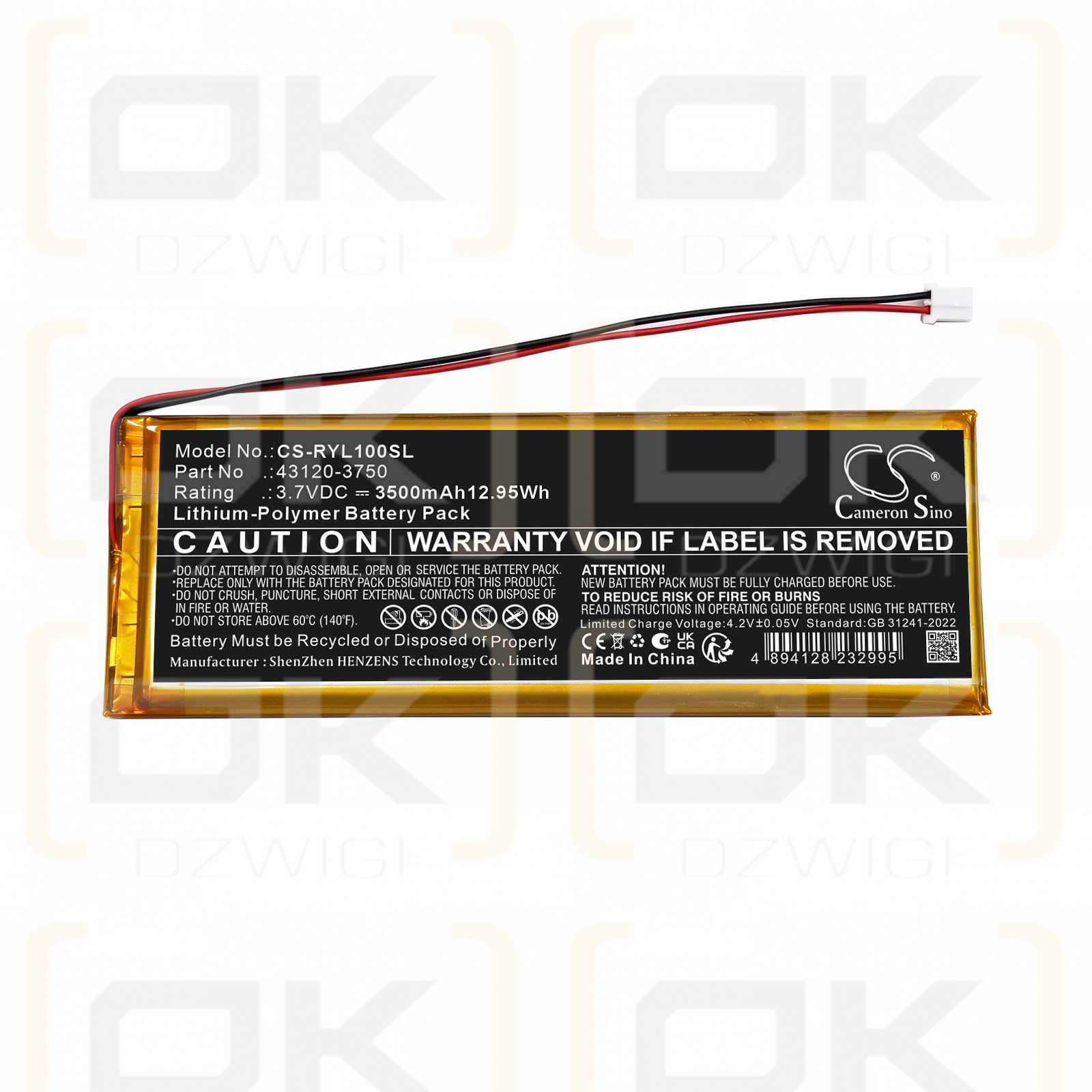 Replacement Battery for Royal Kludge R75 Pro / 43120-3750 3500 mAh Li-Polymer 3.7 V (Cameron Sino)