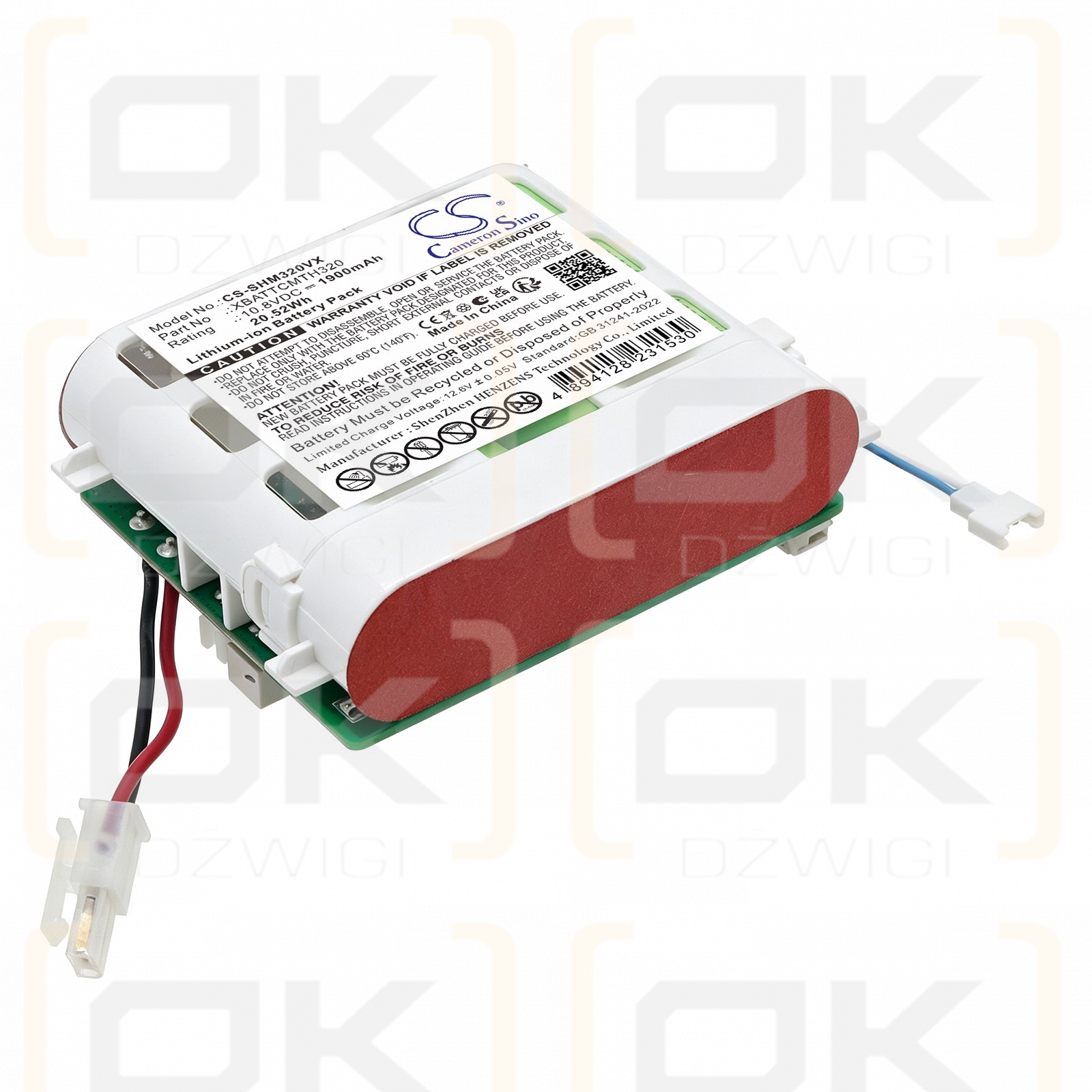 Batería de repuesto para Shark / XBATTCMTH320 1900mAh Li-ion 10.8V (Cameron Sino)