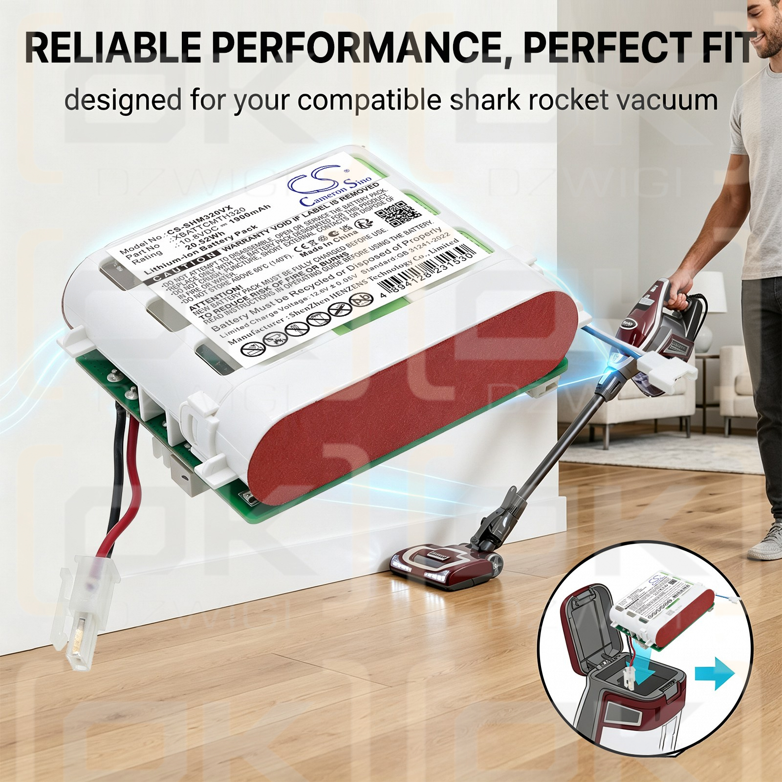 Batería de repuesto para Shark / XBATTCMTH320 1900mAh Li-ion 10.8V (Cameron Sino)