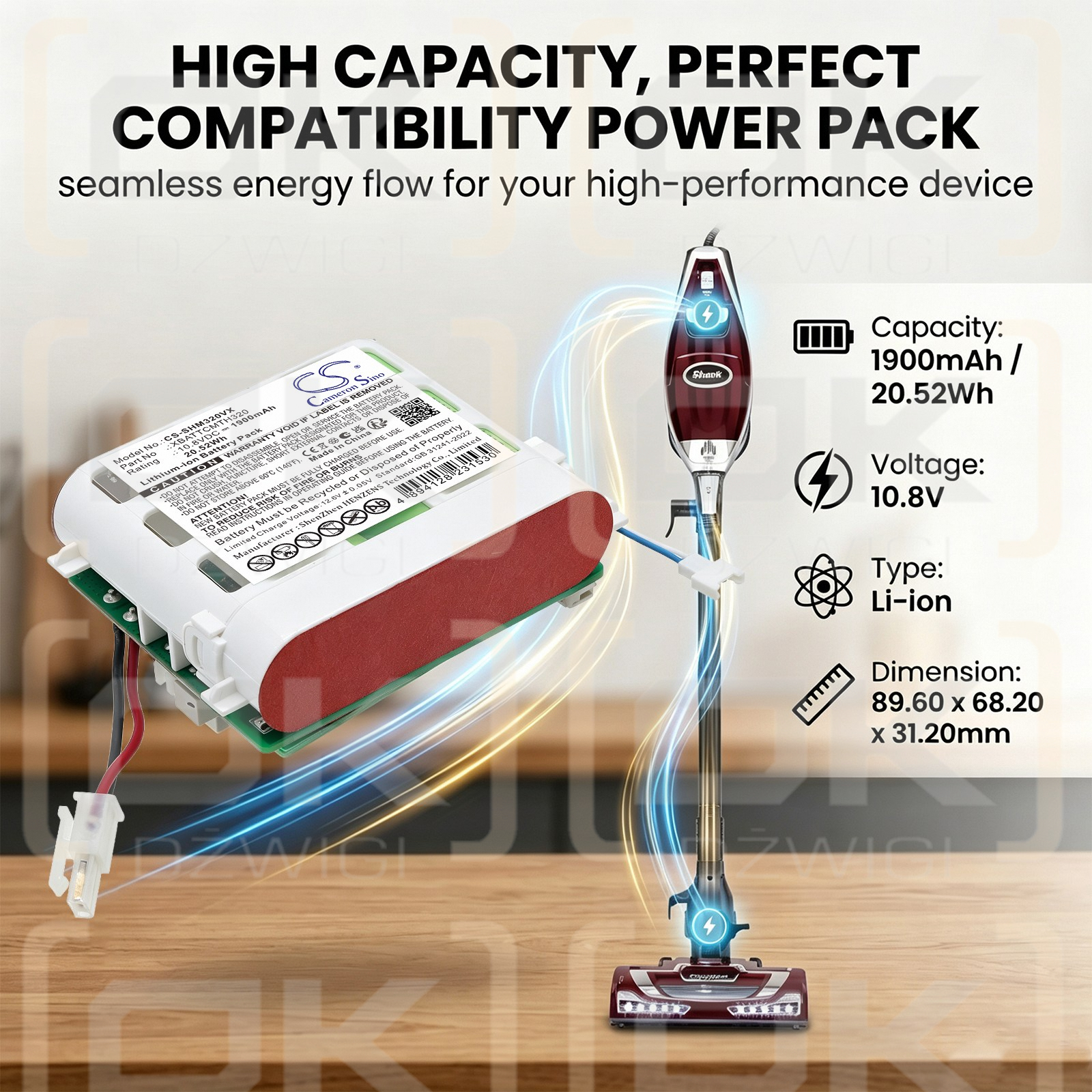 Batería de repuesto para Shark / XBATTCMTH320 1900mAh Li-ion 10.8V (Cameron Sino)