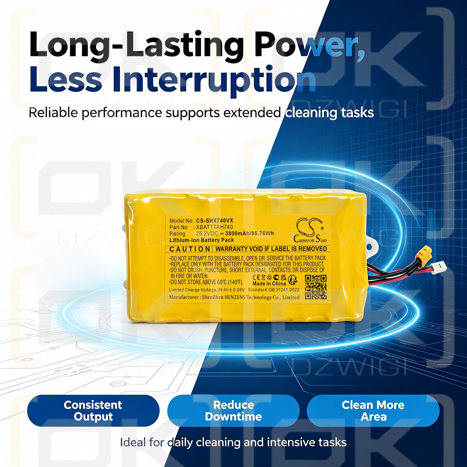 Batería de repuesto para Shark / XBATTTAH740 3800mAh Li-ion 25.2V (Cameron Sino)