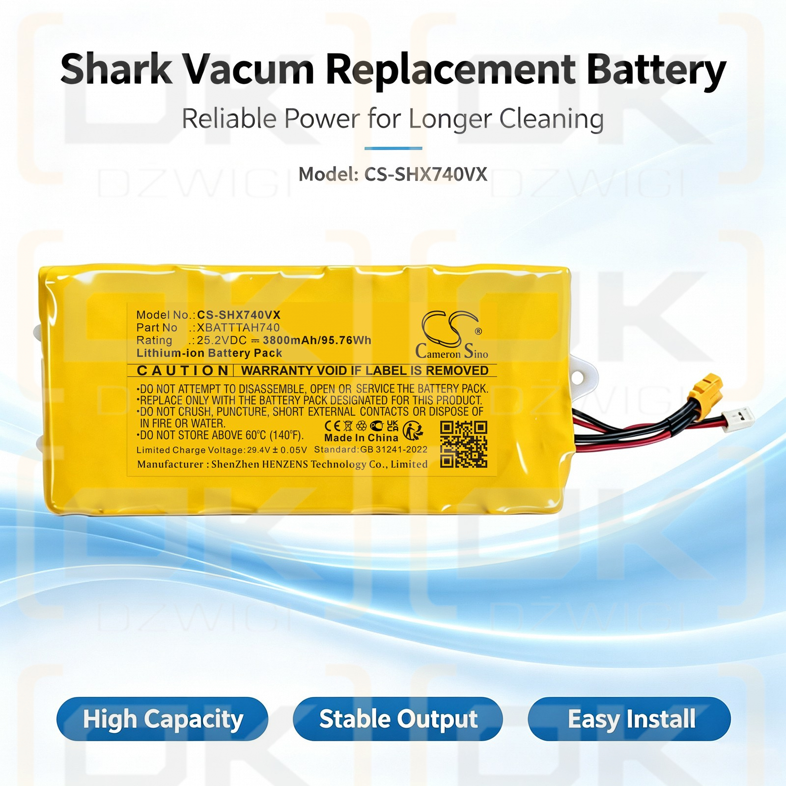 Batería de repuesto para Shark / XBATTTAH740 3800mAh Li-ion 25.2V (Cameron Sino)