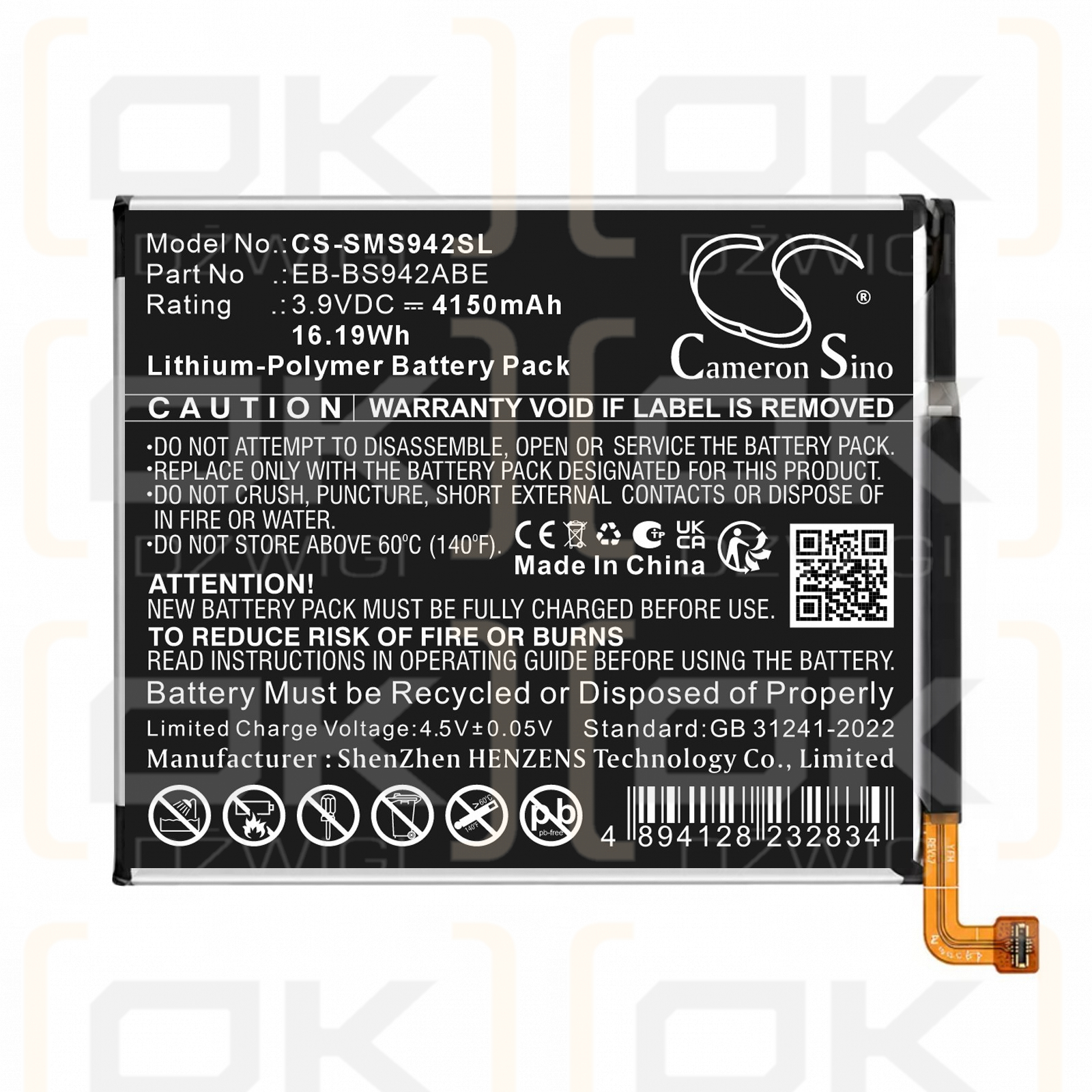 Replacement Battery for Samsung SM-S942B/DS / EB-BS942ABE 4150 mAh Li-Polymer 3.9 V (Cameron Sino)