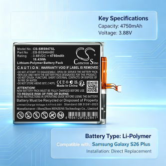Replacement Battery for Samsung SM-S947B/DB / EB-BS946ABE 4750 mAh Li-Polymer 3.88 V (Cameron Sino)