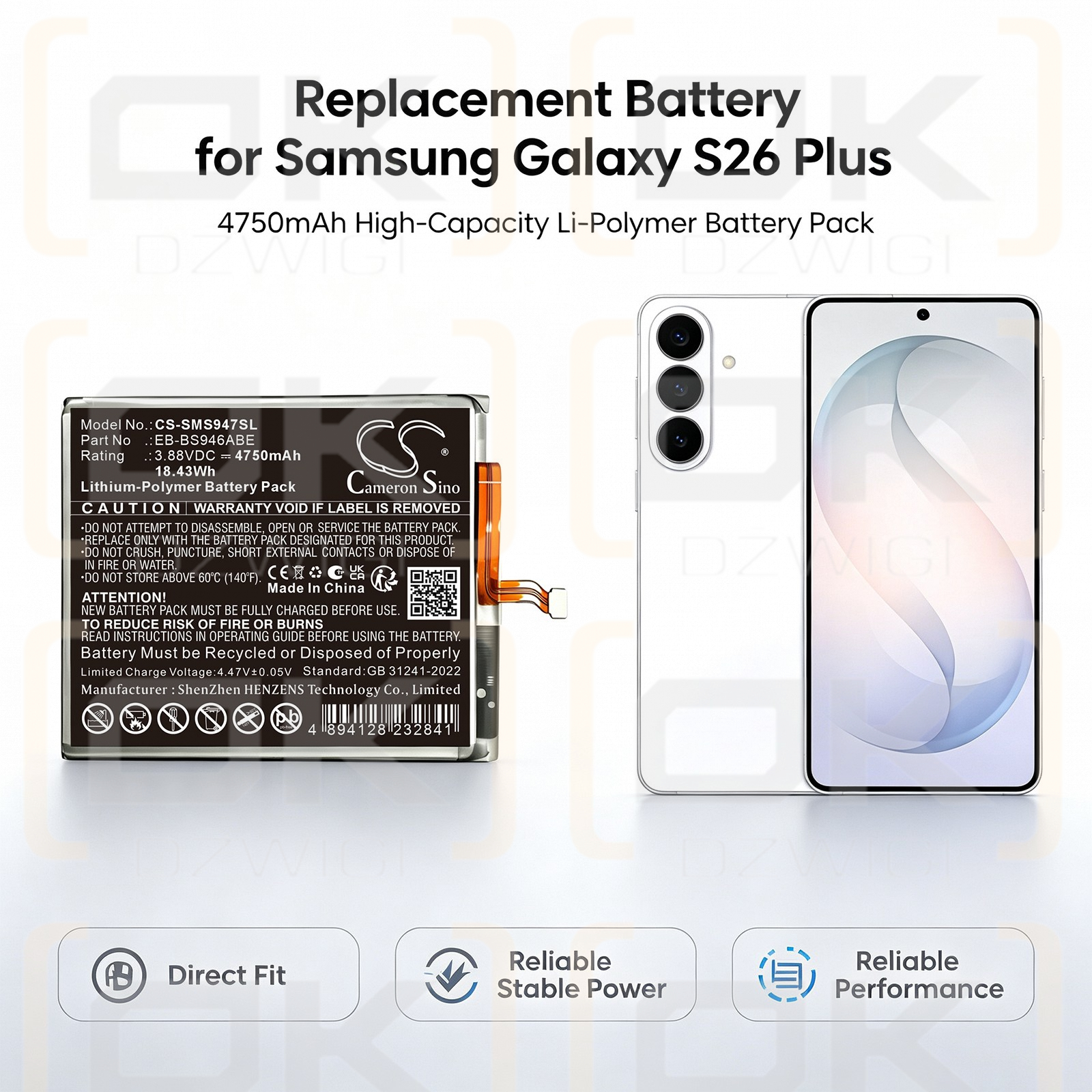 Replacement Battery for Samsung SM-S947B/DB / EB-BS946ABE 4750 mAh Li-Polymer 3.88 V (Cameron Sino)
