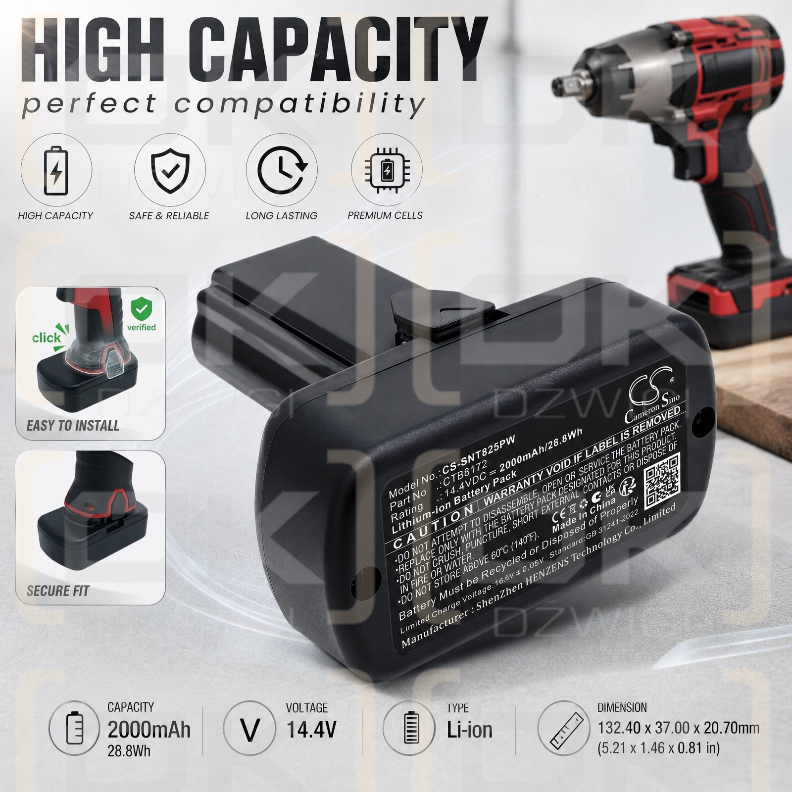 Bateria zamienna do Snap-On  CTR761 / CTB8172 2000 mAh Li-ion 14.4 V (Cameron Sino)