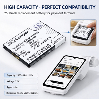 Replacement battery for SumUp Terminal / A1DT1NA00-CN 2500 mAh Li-ion 7.6 V (Cameron Sino)