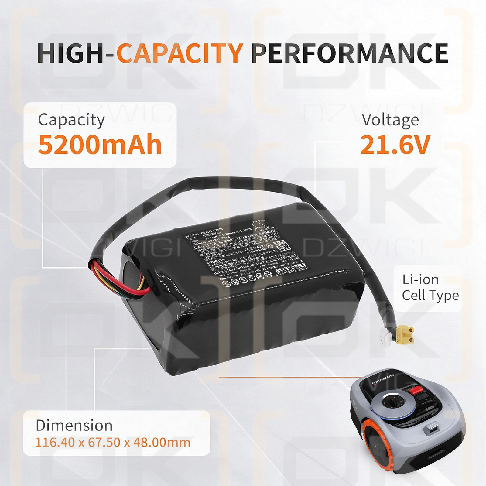 Ersatzakku für Segway Navimow I210 AWD / NBBF2205A 5200 mAh Li-Ion 21,6 V (Cameron Sino)