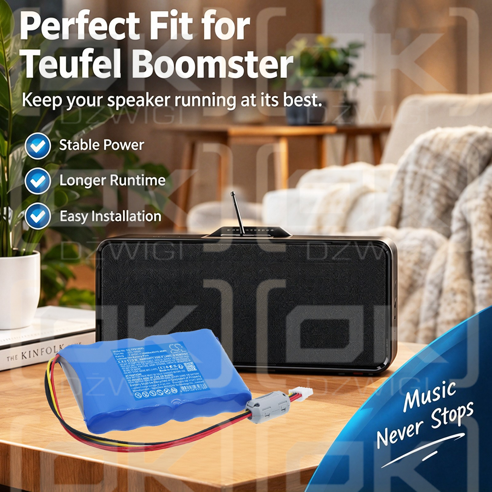 Сменный аккумулятор для беспроводного динамика Teufel Boomster / UTL 18650 10200 мАч Li-ion 7,4 В (Cameron Sino)