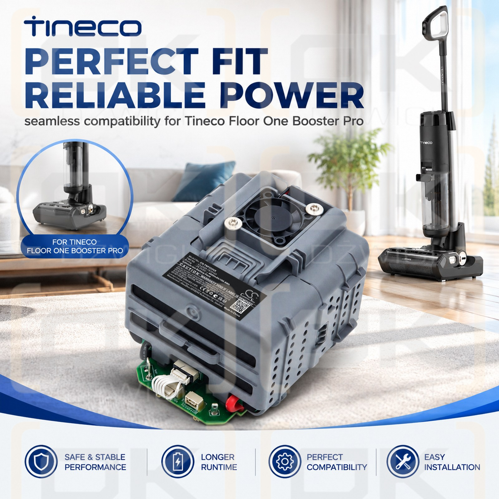 Ersatzakku für Tineco Floor One Booster Pro / CL2333-7S1P-01 4000 mAh Li-Ion 25,2 V (Cameron Sino)