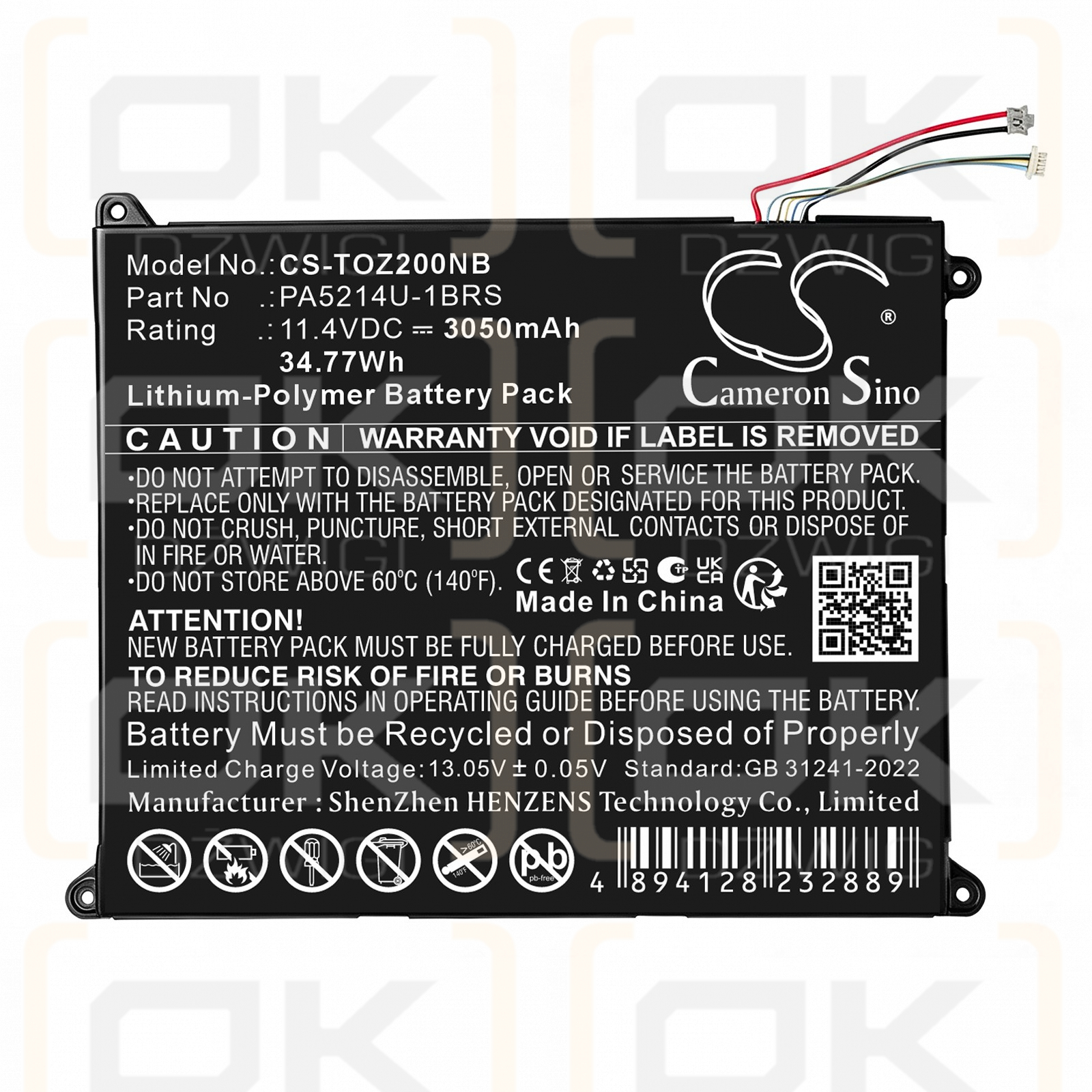 Ersatzakku für Toshiba Portege Z20T-B-124 / PA5214U-1BRS 3050 mAh Li-Polymer 11,4 V (Cameron Sino)