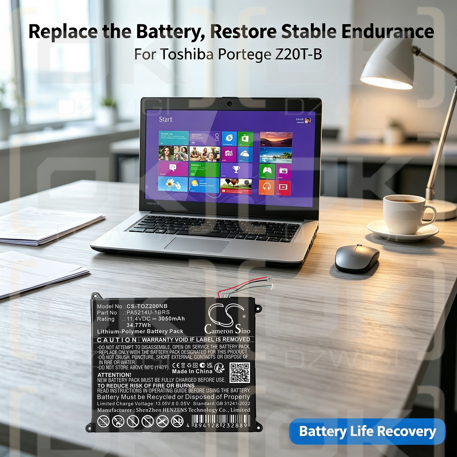 Ersatzakku für Toshiba Portege Z20T-B-124 / PA5214U-1BRS 3050 mAh Li-Polymer 11,4 V (Cameron Sino)