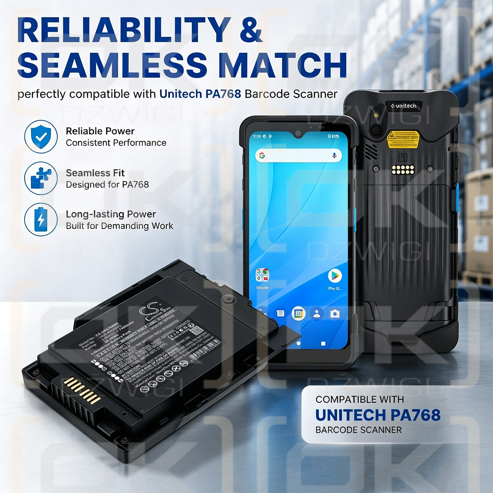 Batería de repuesto para el ordenador móvil robusto Unitech PA768 / 1400-900072G 7400 mAh Li-ion 3,85 V (Cameron Sino)