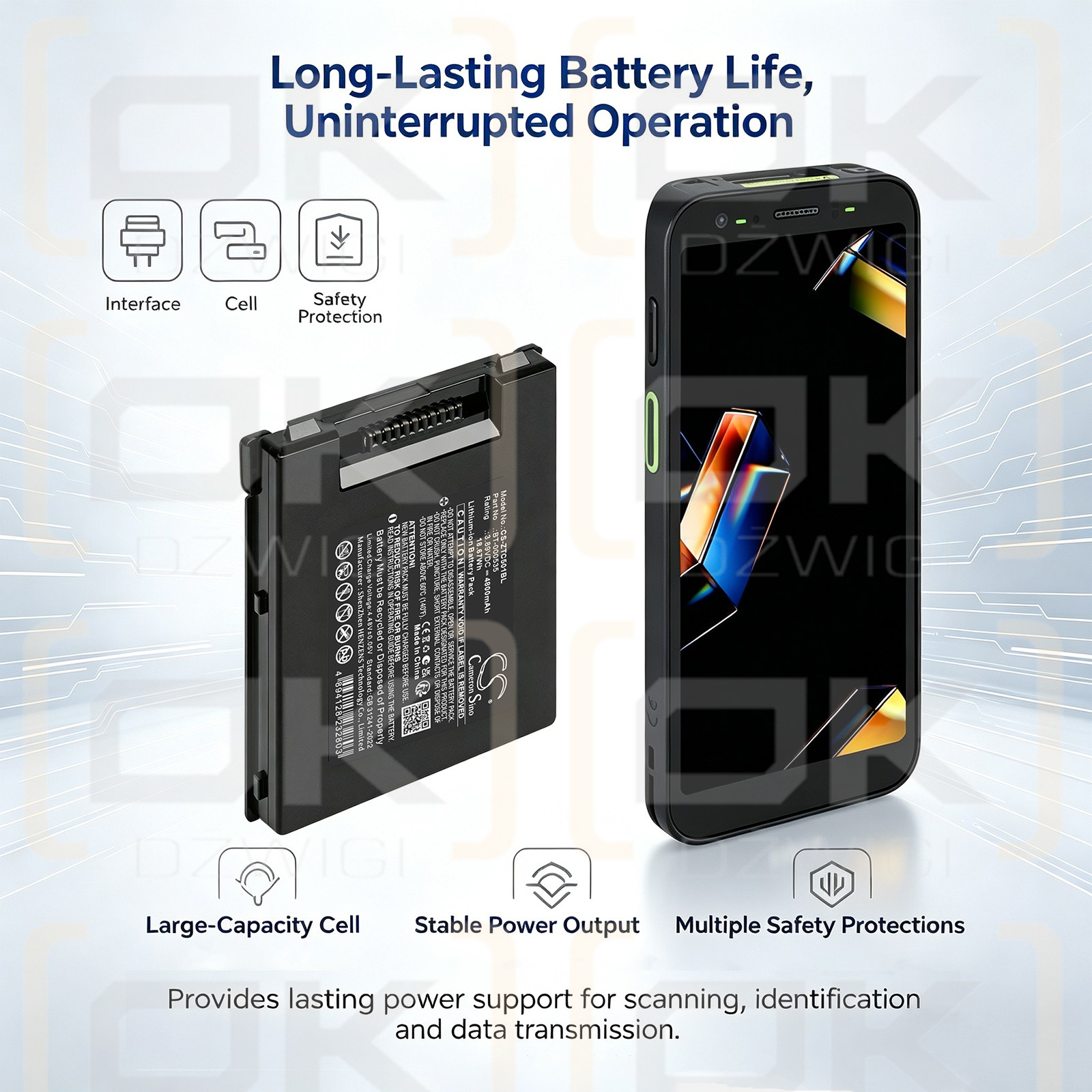 Batería de repuesto para Zebra TC701G / BT-000535, 4800 mAh, iones de litio, 3,89 V (Cameron Sino)