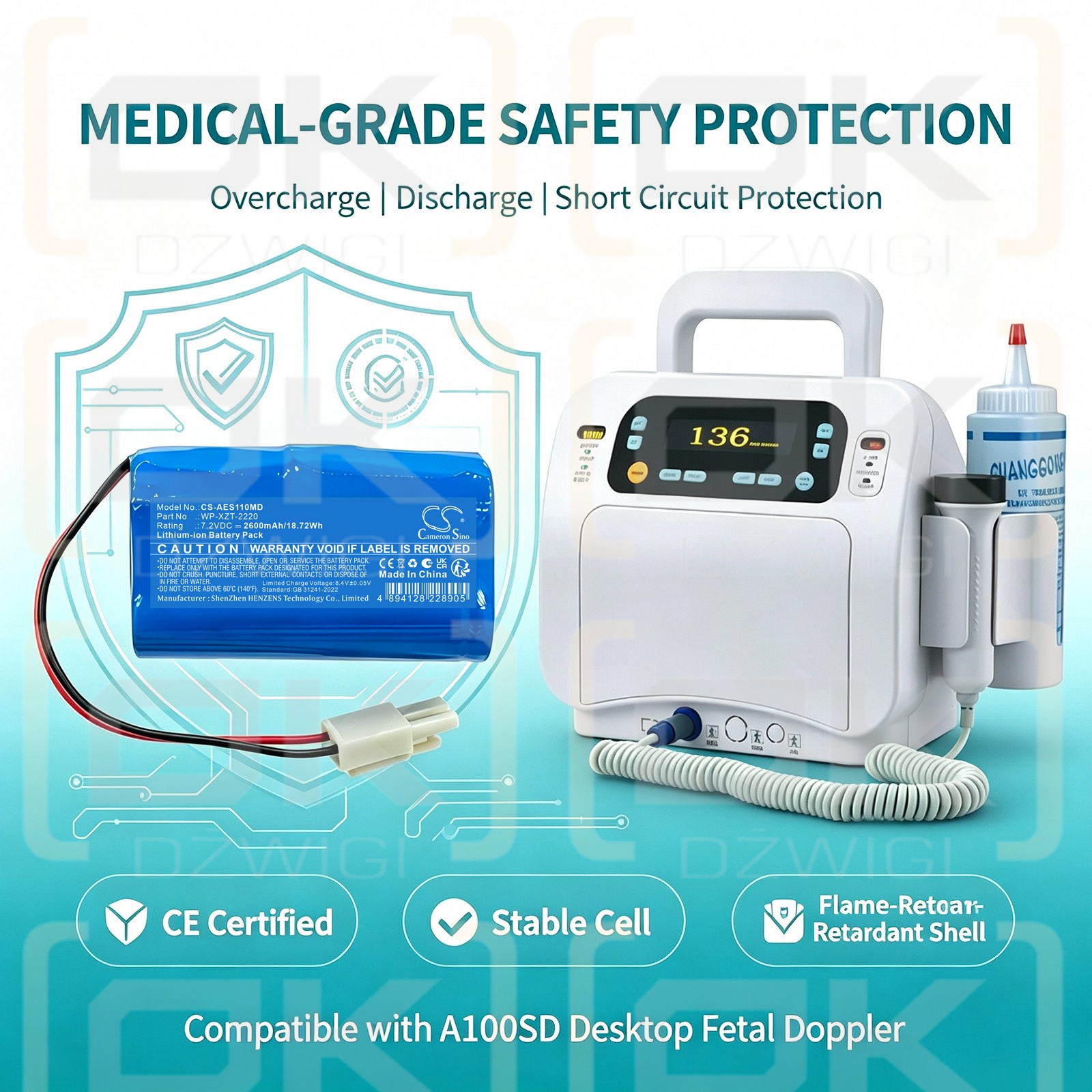 Ersatzakku für Aeonmed A100SD / WP-XZT-2220 2600mAh Li-Ion 7,2V (Cameron Sino)
