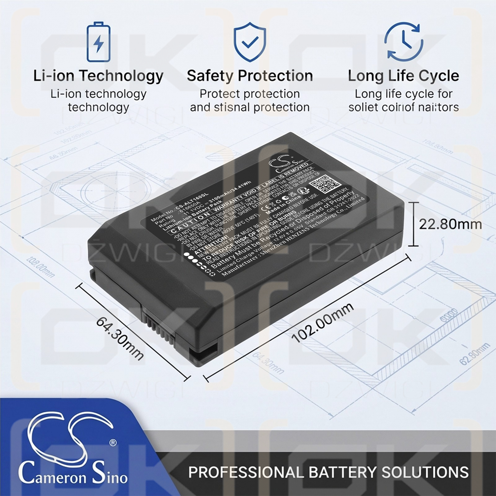 Batería de repuesto para Eloik T16 / 618650A 3100 mAh Li-ion 11.1 V (Cameron Sino)
