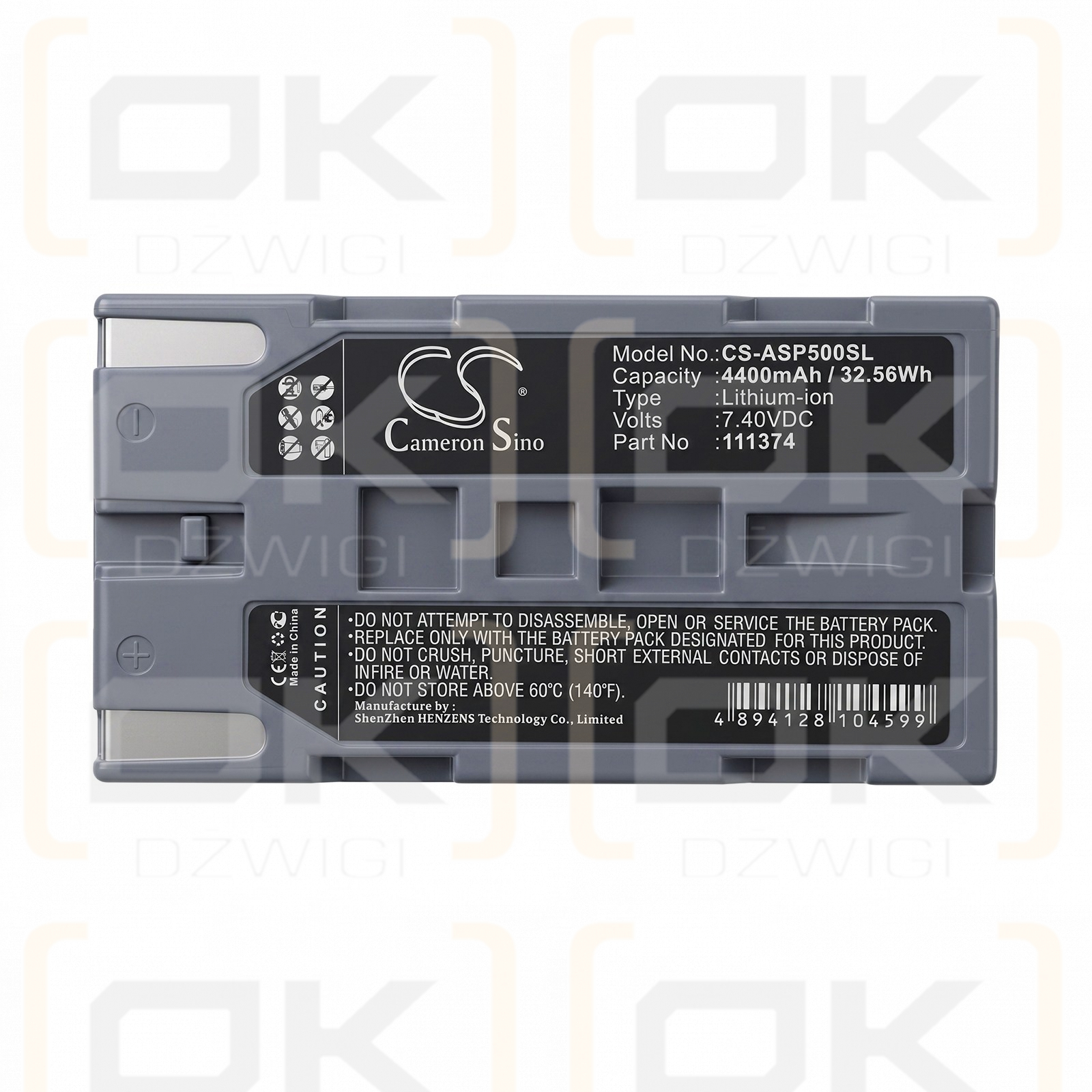 Batería de repuesto para Tosfy TC2230S / HYLB-941, 4400 mAh, iones de litio, 7,4 V (Cameron Sino)