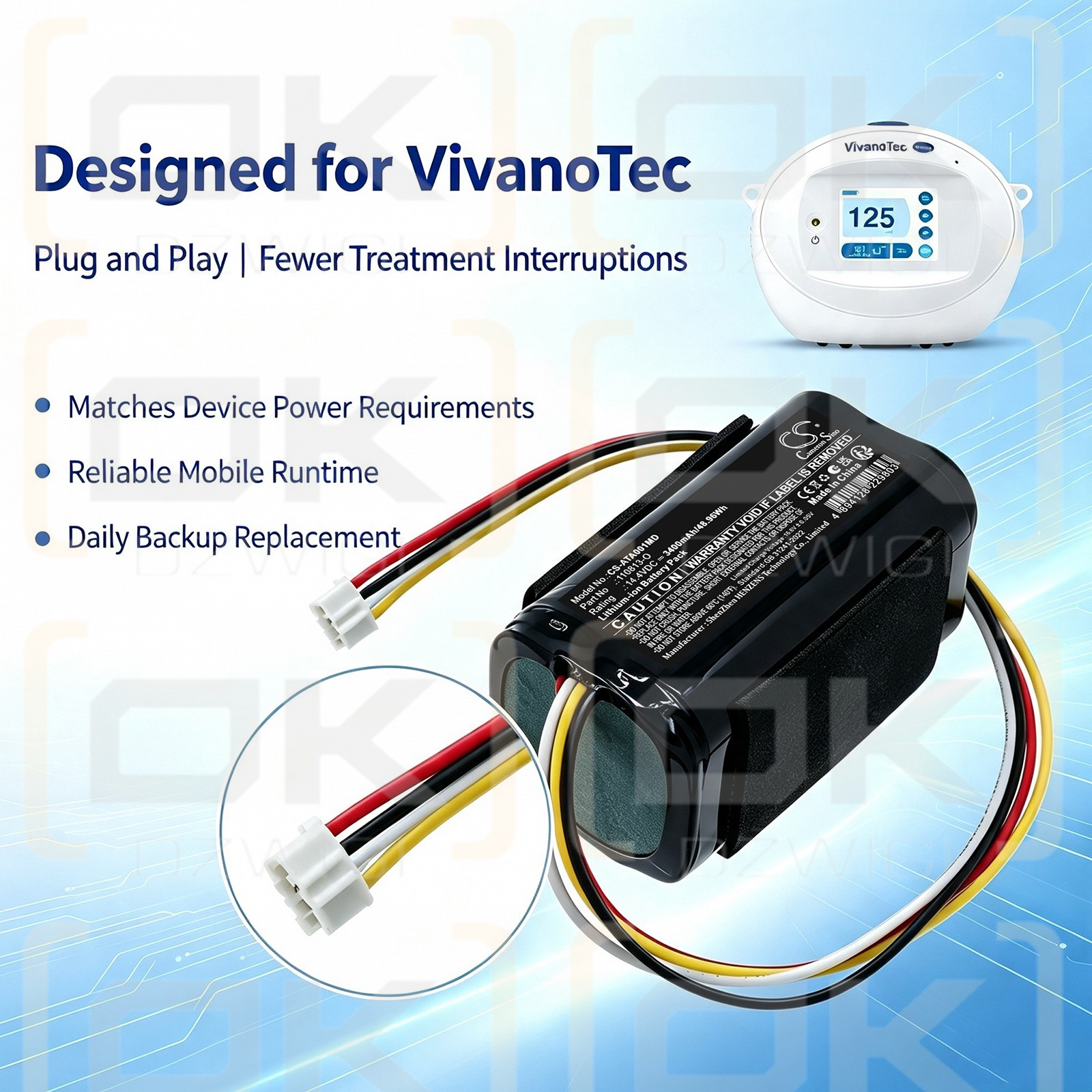 Batería de repuesto para aspirador Atmos Vivanotec / 316.0100 3400 mAh Li-ion 14.4 V (Cameron Sino)