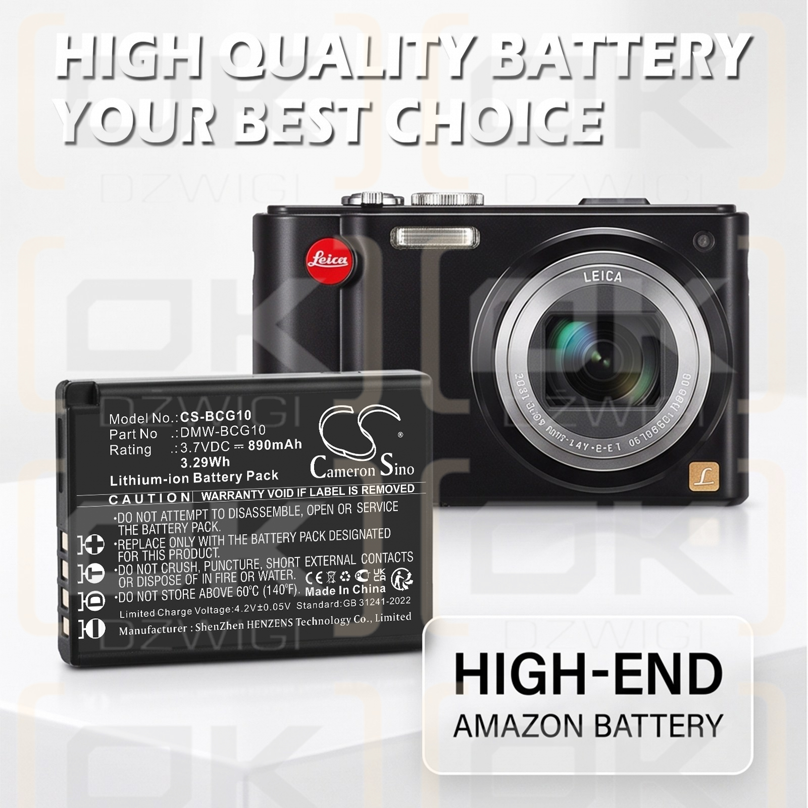 Ersatzakku für Panasonic Lumix DMC-ZX3K / DMW-BCG10 890 mAh Li-Ion 3,7 V (Cameron Sino)