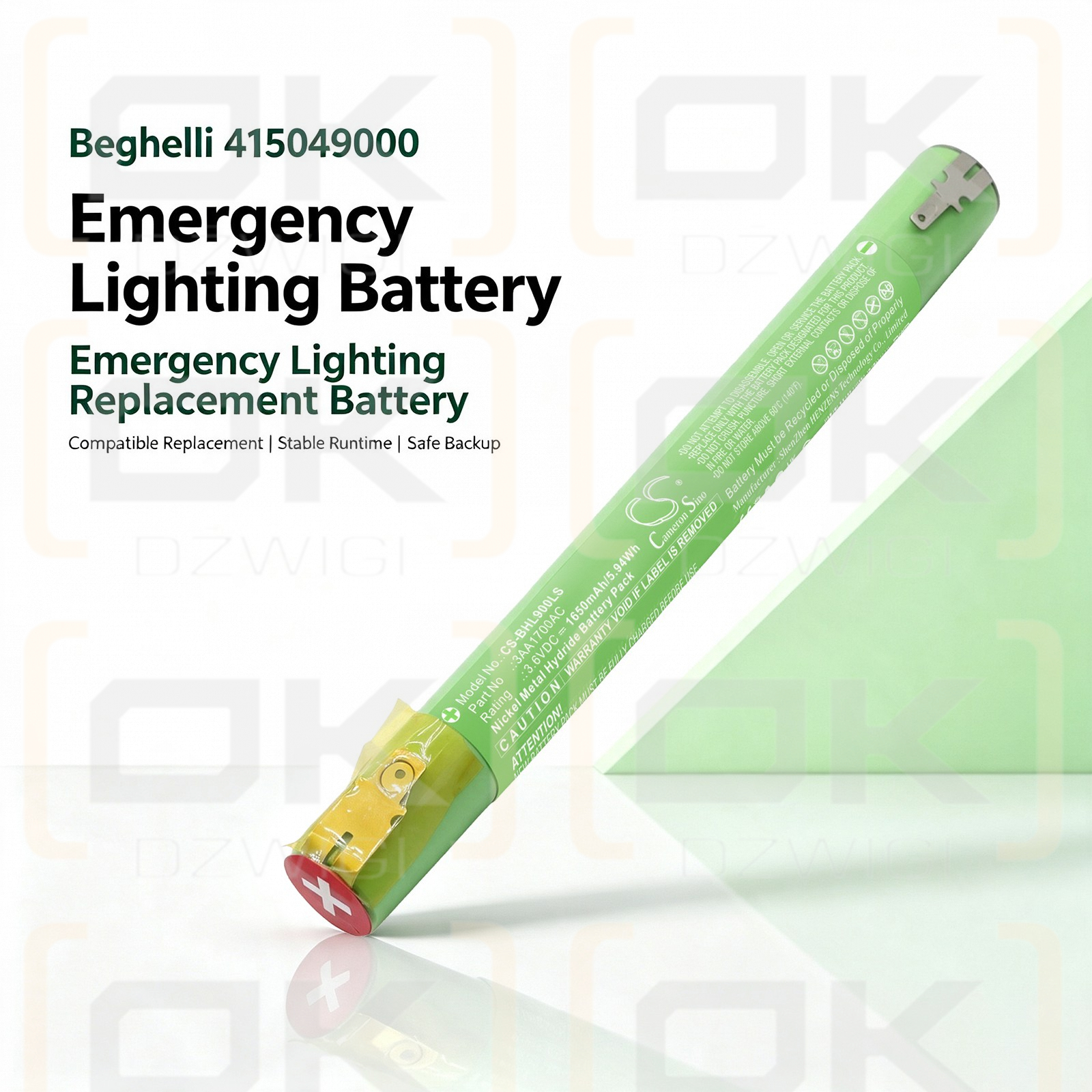 Batería de repuesto para Beghelli 415049000 / 3AA1700AC 1650 mAh Ni-MH 3,6 V (Cameron Sino)