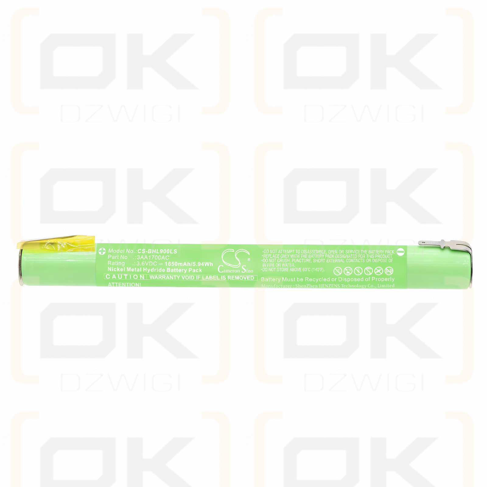 Batería de repuesto para Beghelli 415049000 / 3AA1700AC 1650 mAh Ni-MH 3,6 V (Cameron Sino)