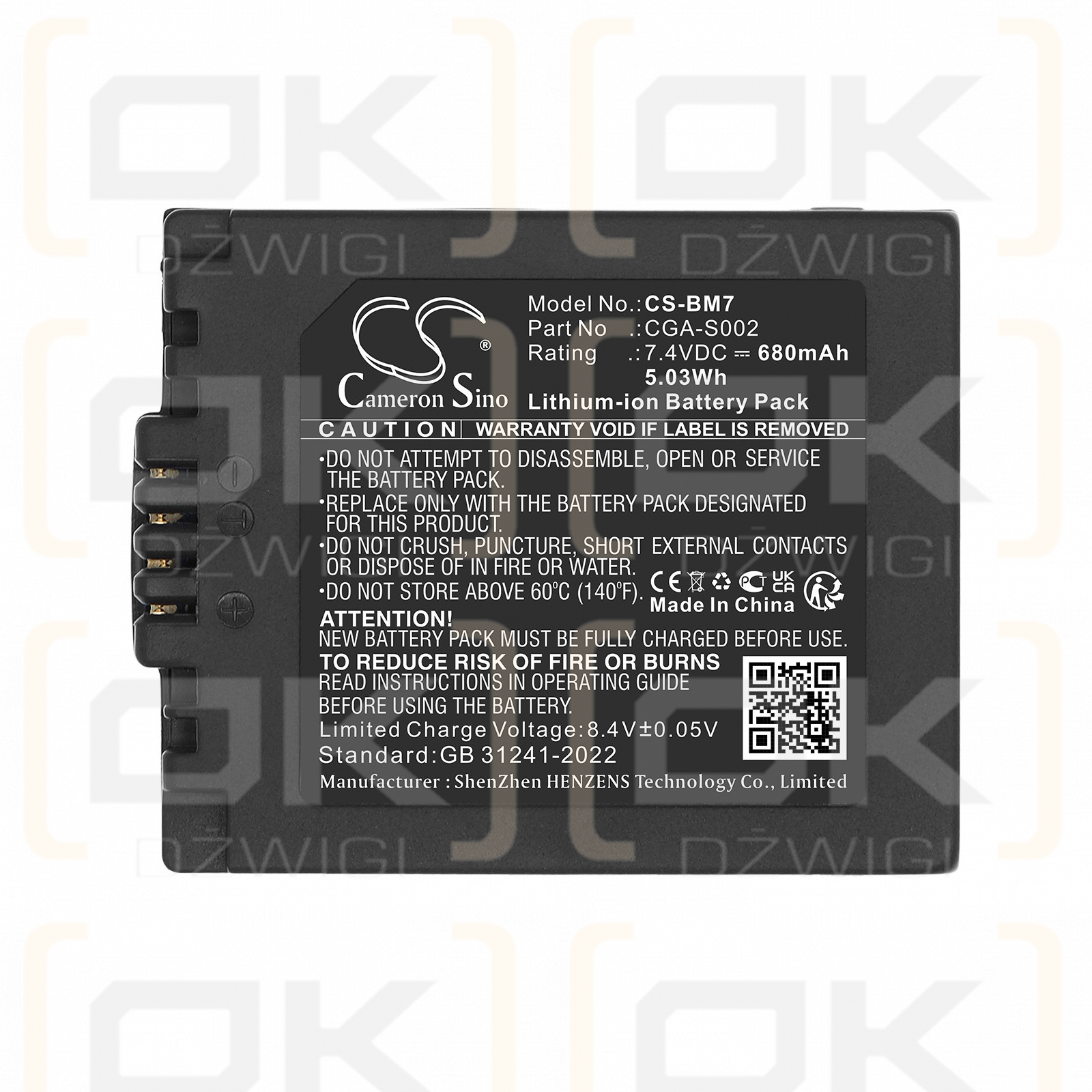 Ersatzakku für Panasonic DMC-FZ5S / CGA-S002 680 mAh Li-Ion 7,4 V (Cameron Sino)