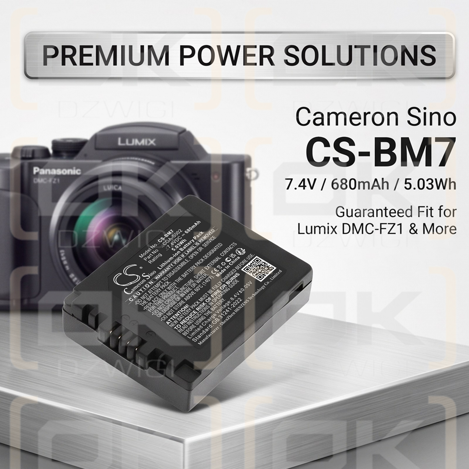 Ersatzakku für Panasonic DMC-FZ5S / CGA-S002 680 mAh Li-Ion 7,4 V (Cameron Sino)