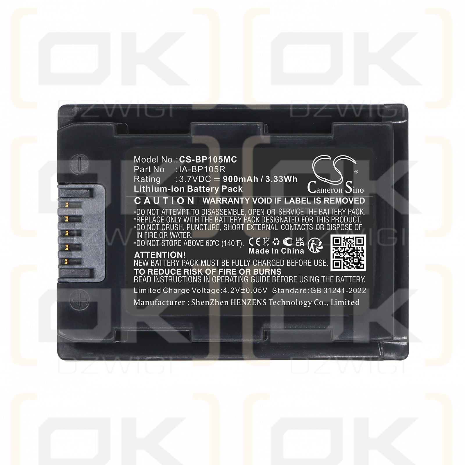 Ersatzakku für Samsung SMX-F70BP / IA-BP105R 900mAh Li-Ion 3,7V (Cameron Sino)
