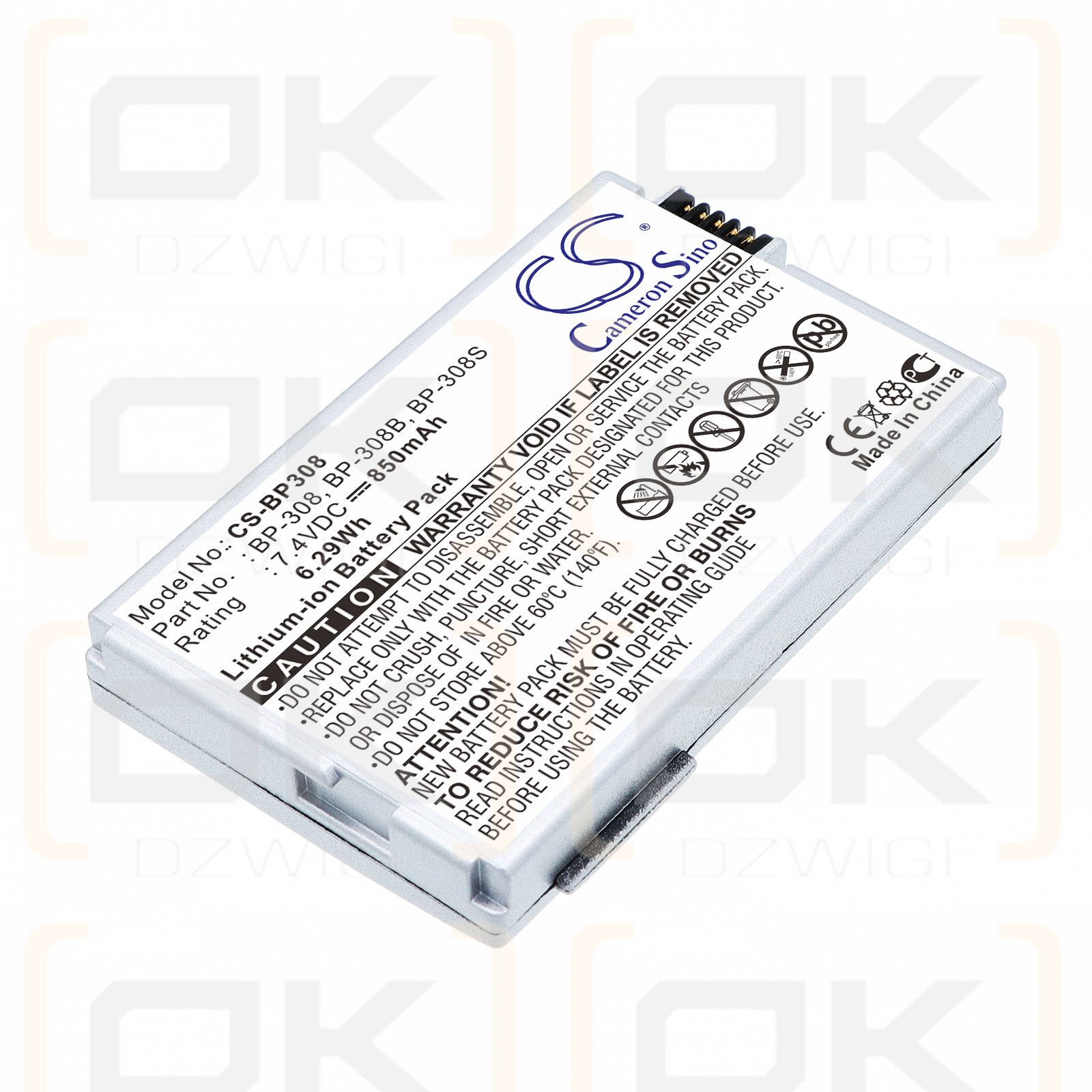 Ersatzakku für Canon Optura 600 / BP-308 850 mAh Li-Ion 7,4 V (Cameron Sino)
