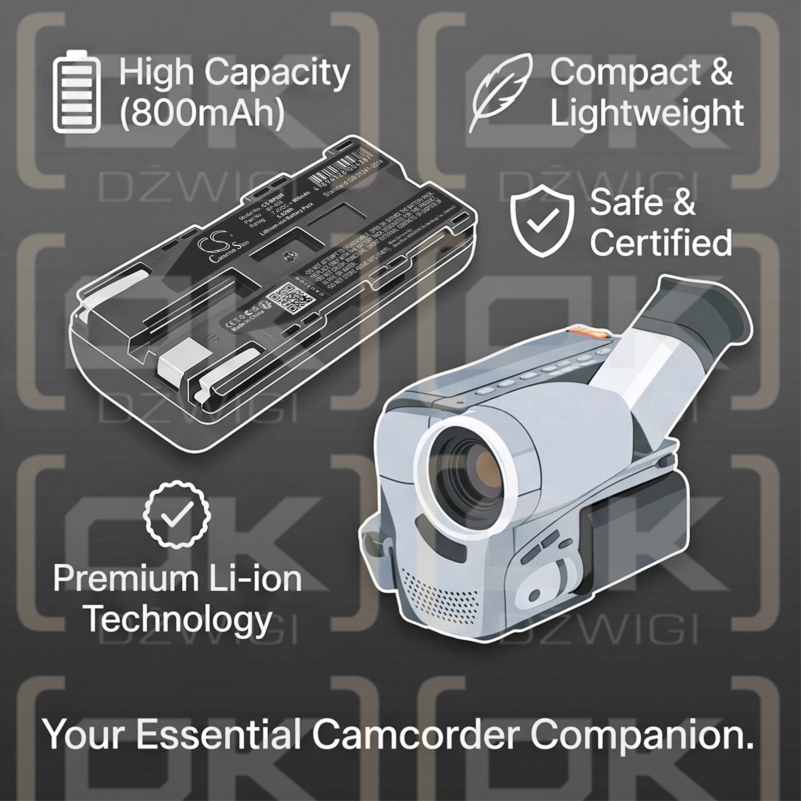 Ersatzakku für Canon V420 / BP-608 800 mAh Li-Ion 7,4 V (Cameron Sino)